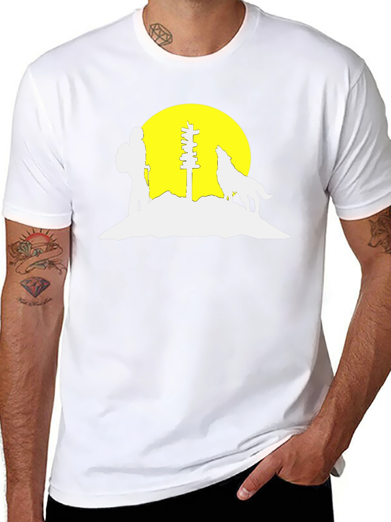Silhouette Hiker Wolf Moon Graphic Tee
