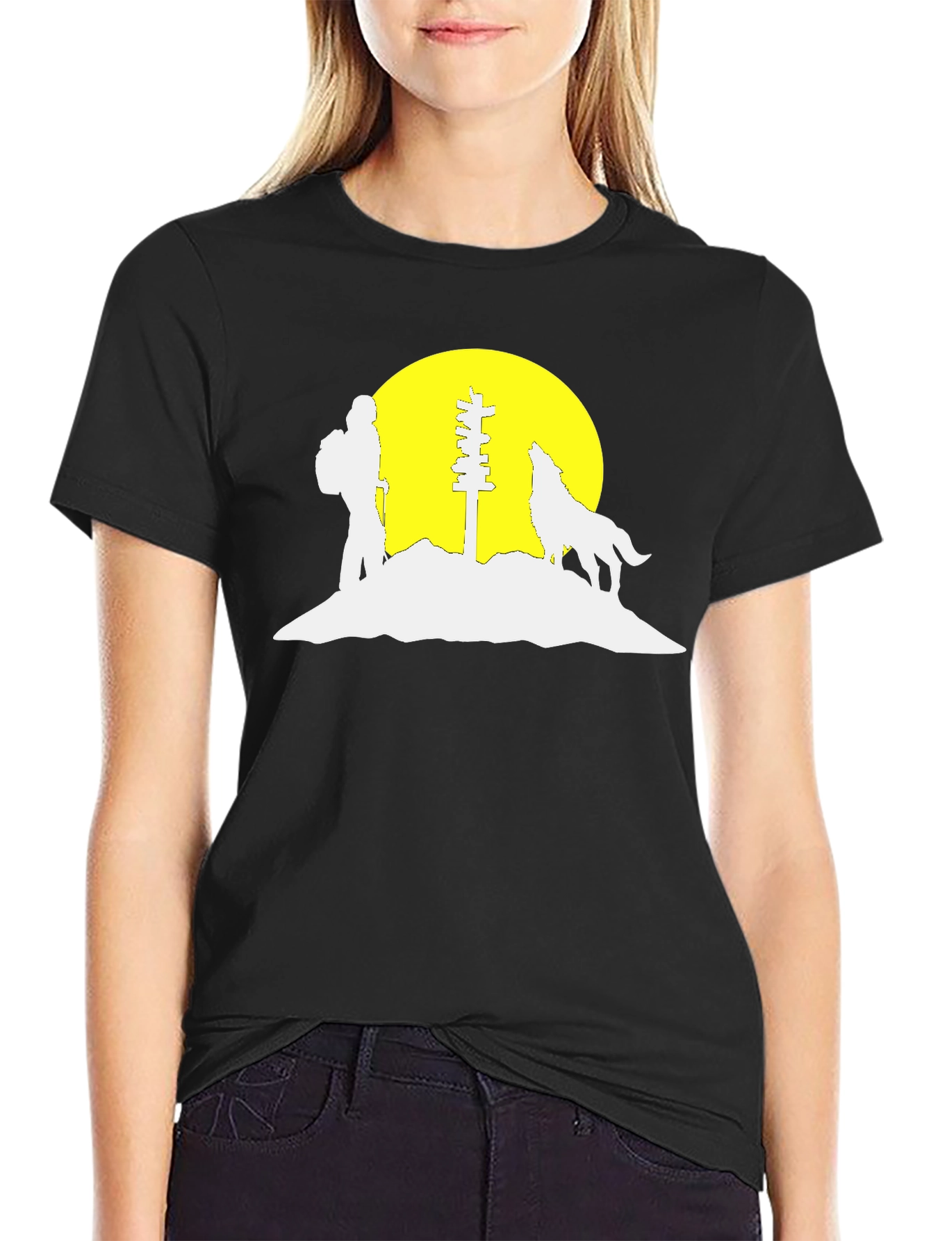 Silhouette Hiker Wolf Moon Graphic Tee