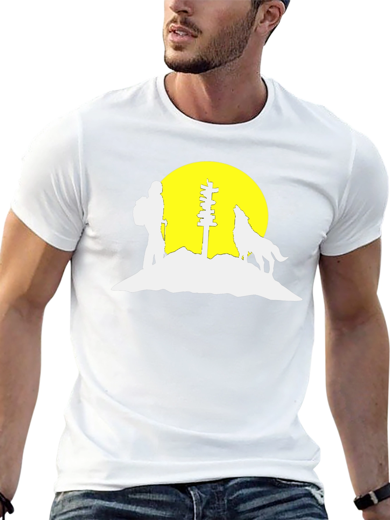 Silhouette Hiker Wolf Moon Graphic Tee
