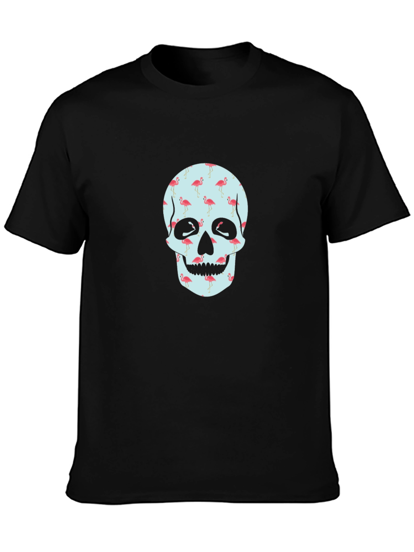 Flamingo Skull Graphic Tee - Black