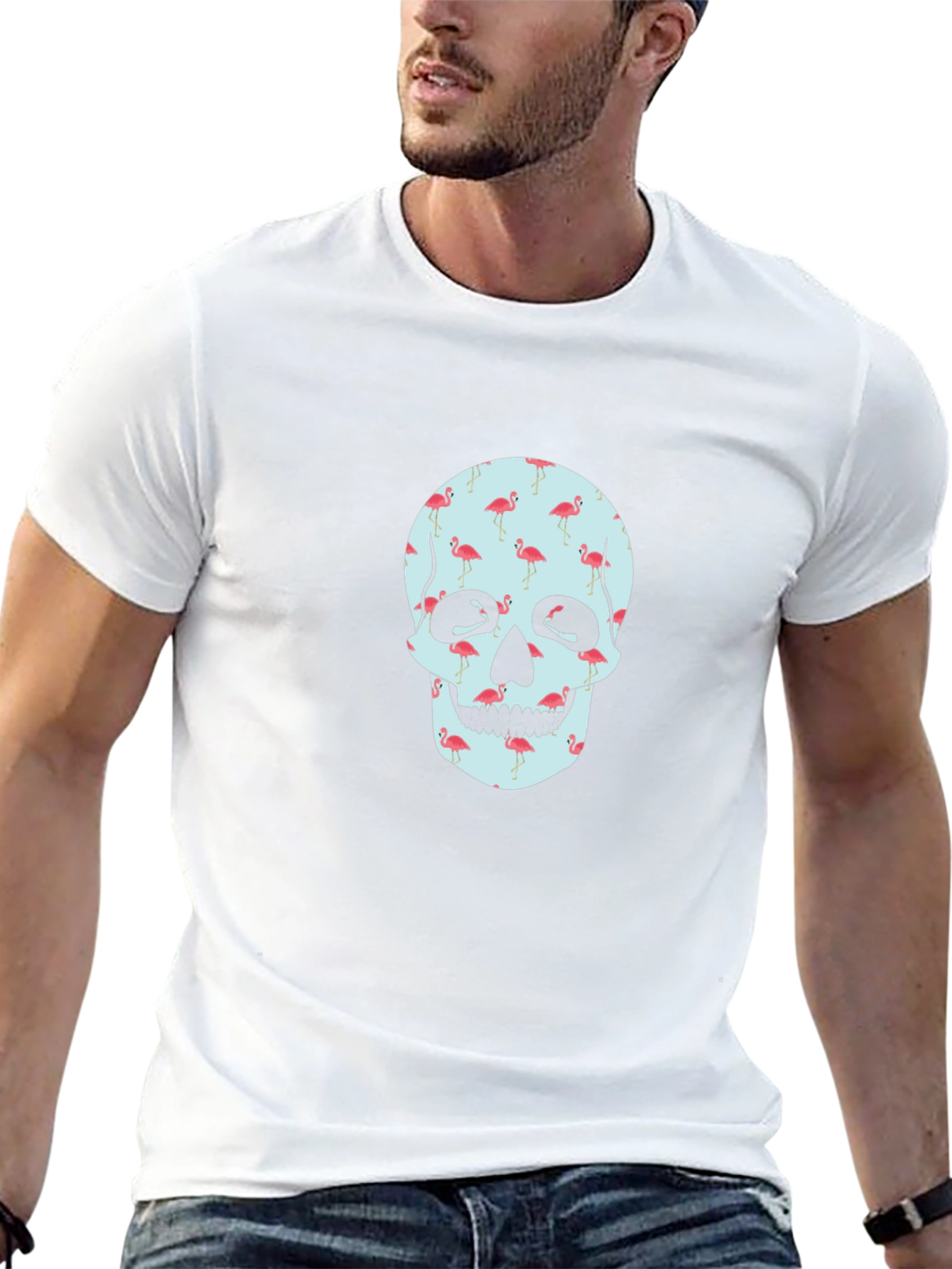 Flamingo Skull Graphic Tee - Black