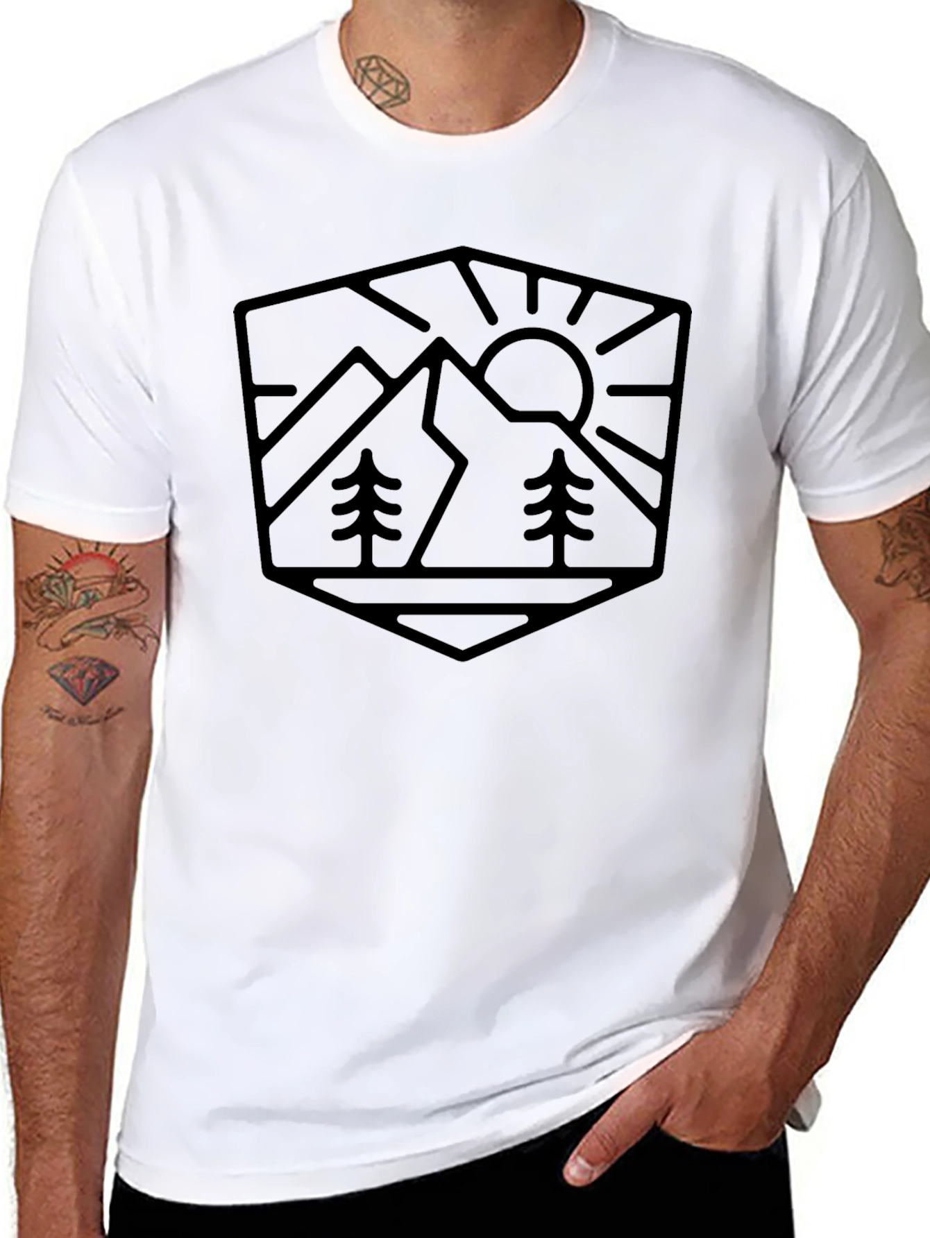 Mountain Scene Graphic Tee - Black Cotton