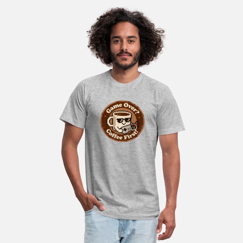 Retro Gaming Humor Coffee First Game Over