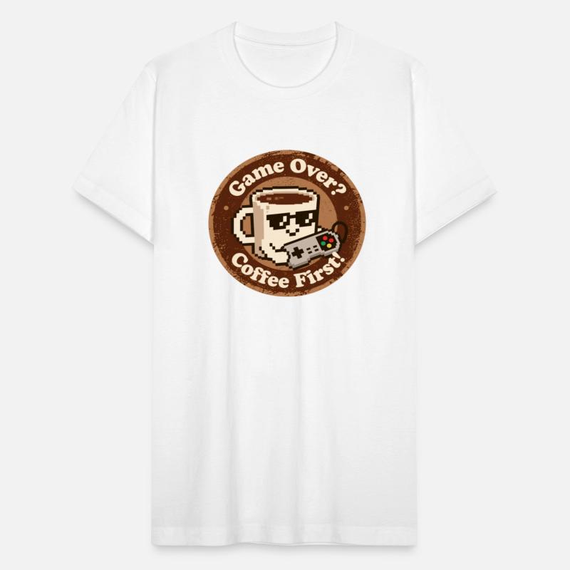 Retro Gaming Humor Coffee First Game Over