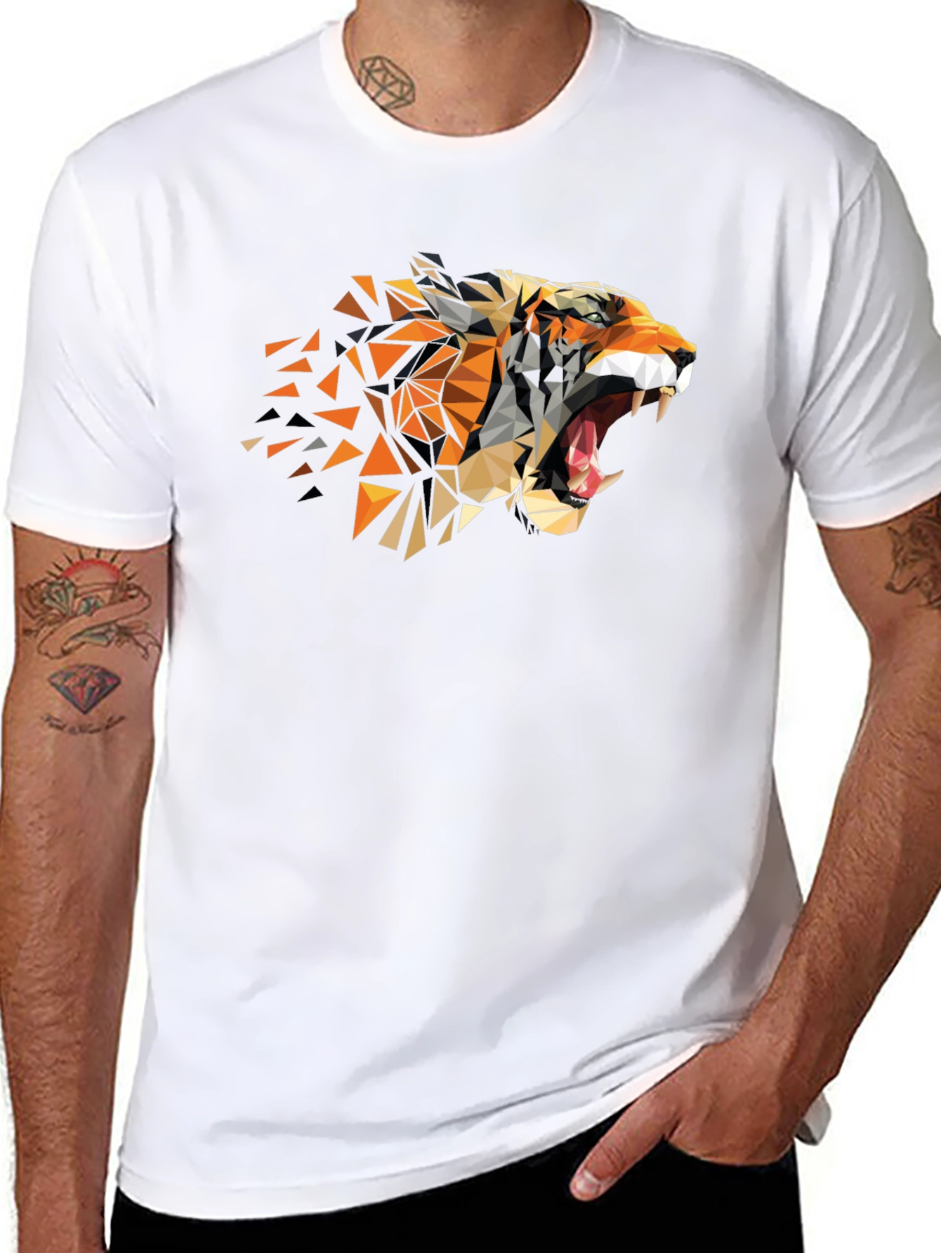 Geometric Tiger Graphic Black Tee - Modern Mens Fashion