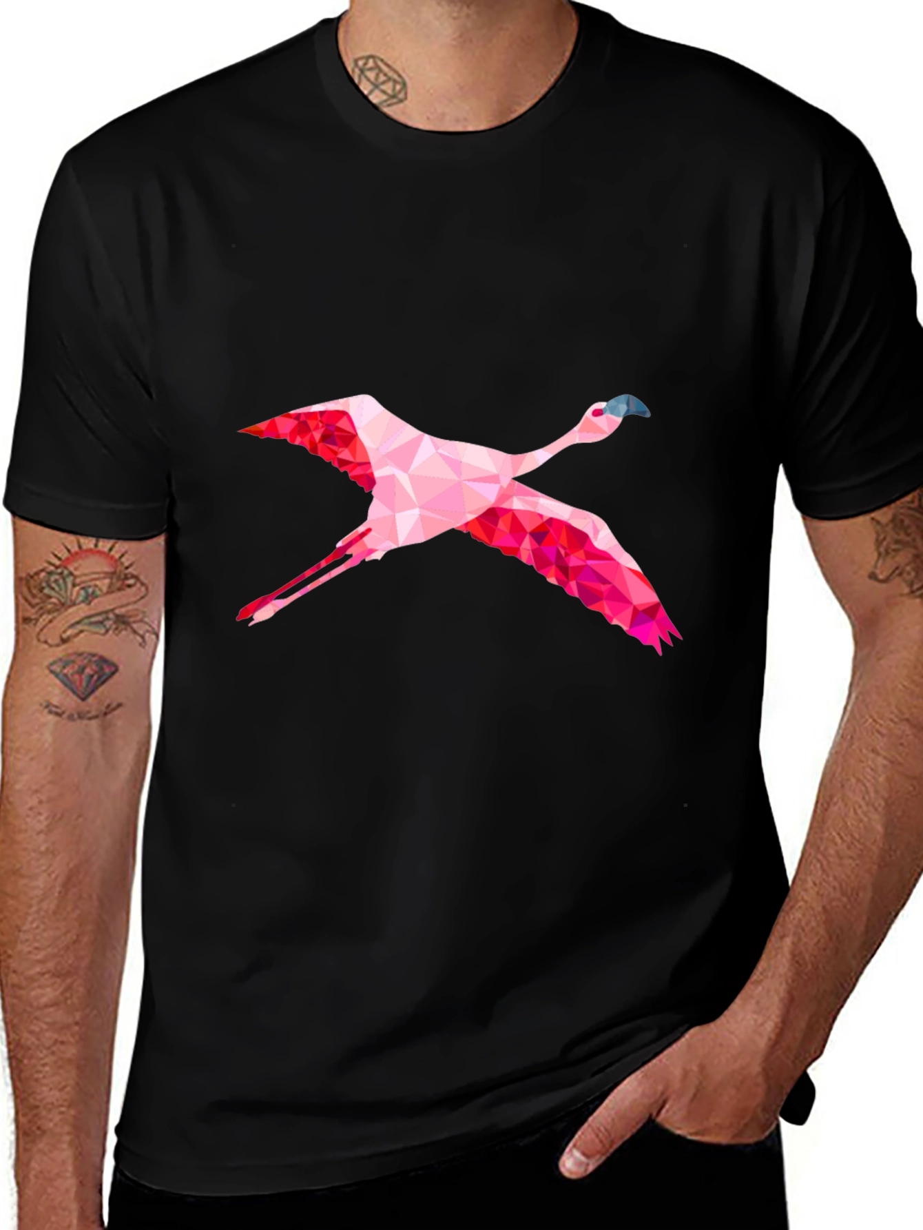 Geometric Flamingo Graphic Tee - Mens Black T-Shirt