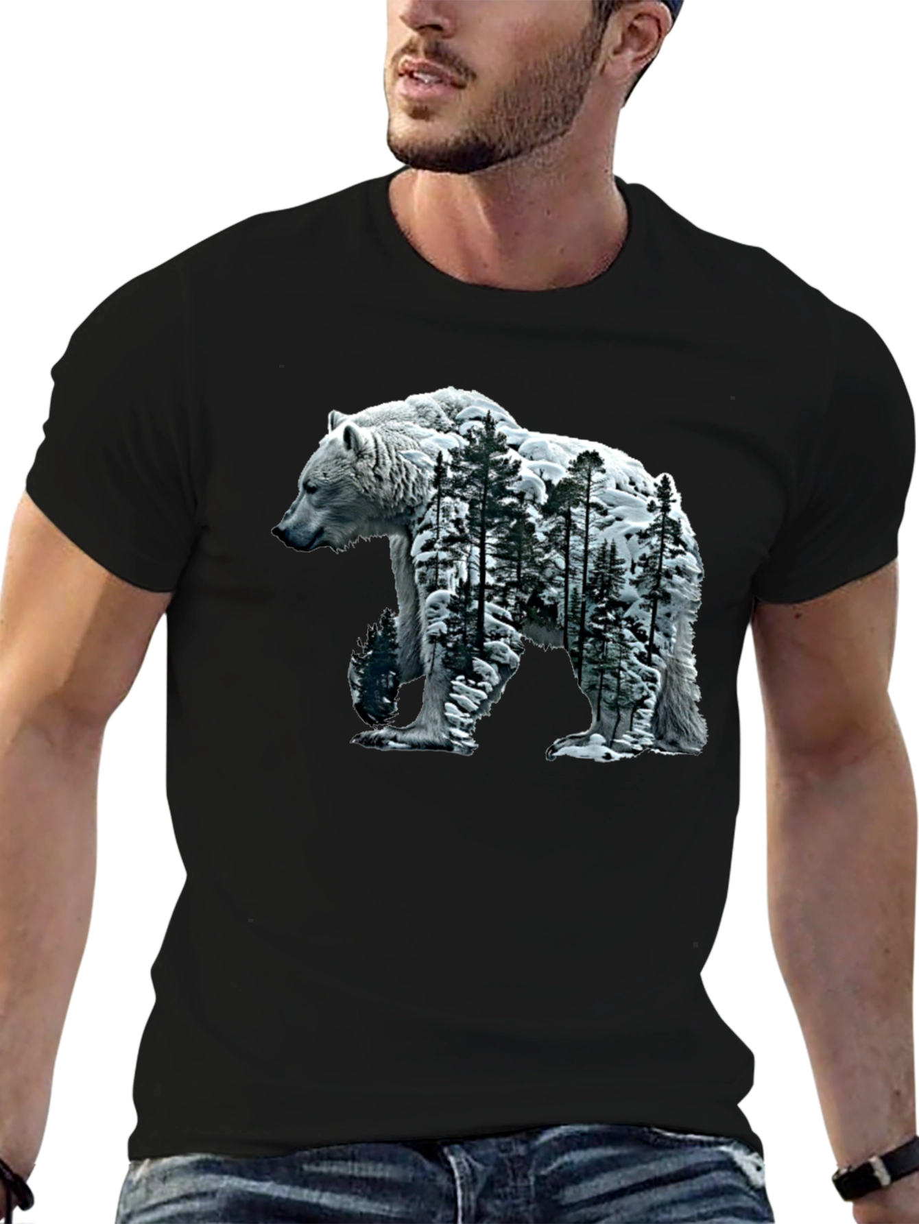 Bear and Forest Graphic Tee - Black