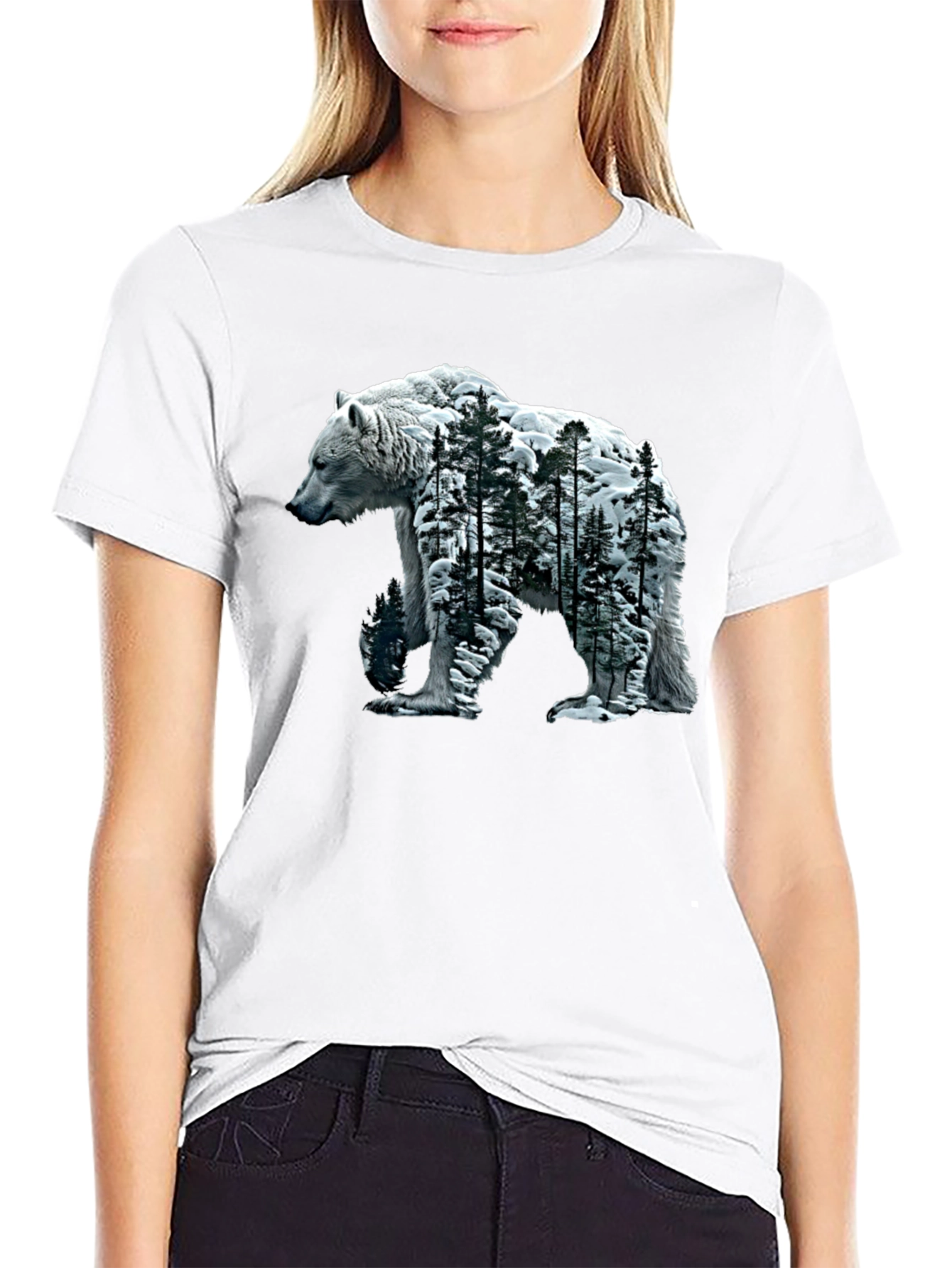 Bear and Forest Graphic Tee - Black