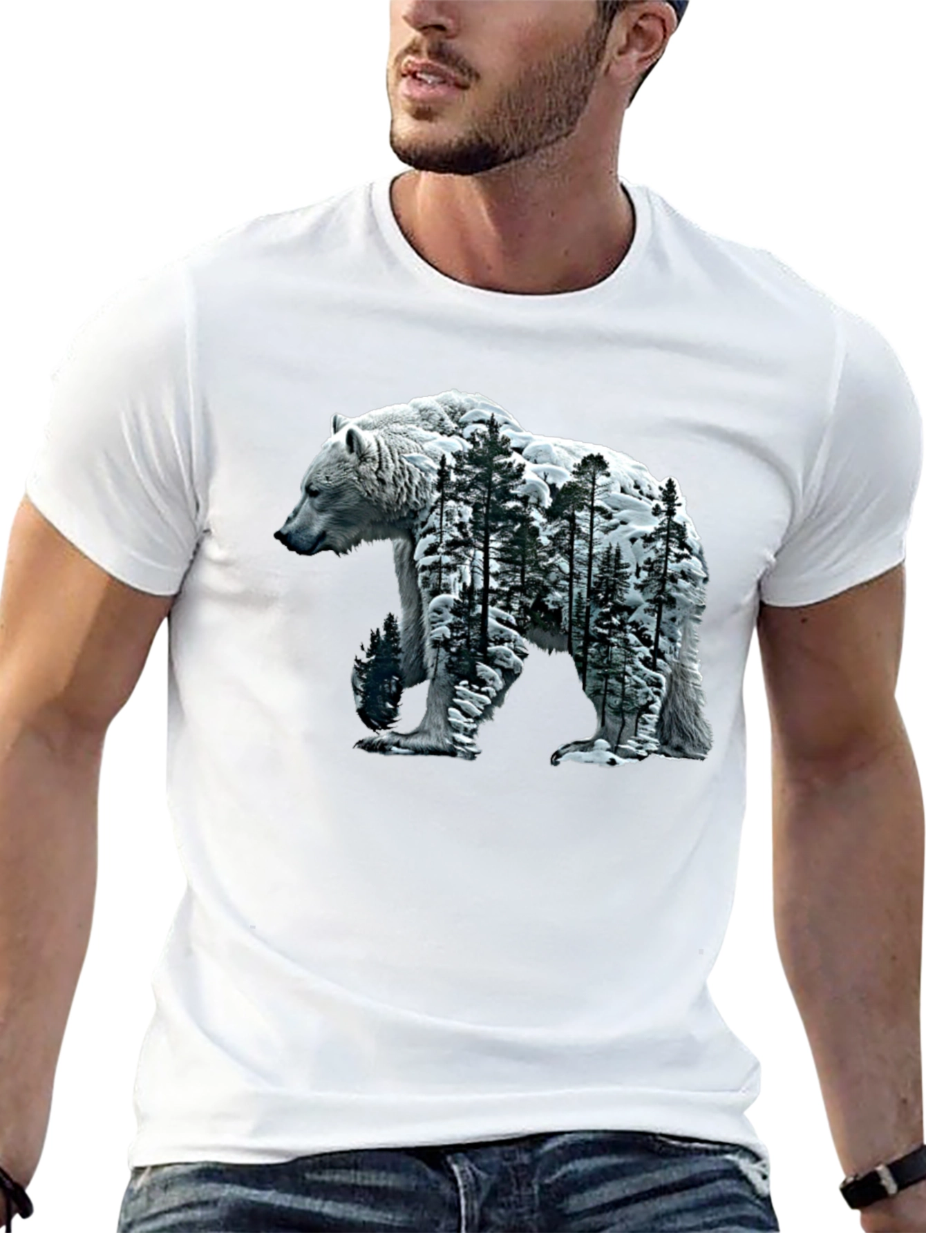 Bear and Forest Graphic Tee - Black