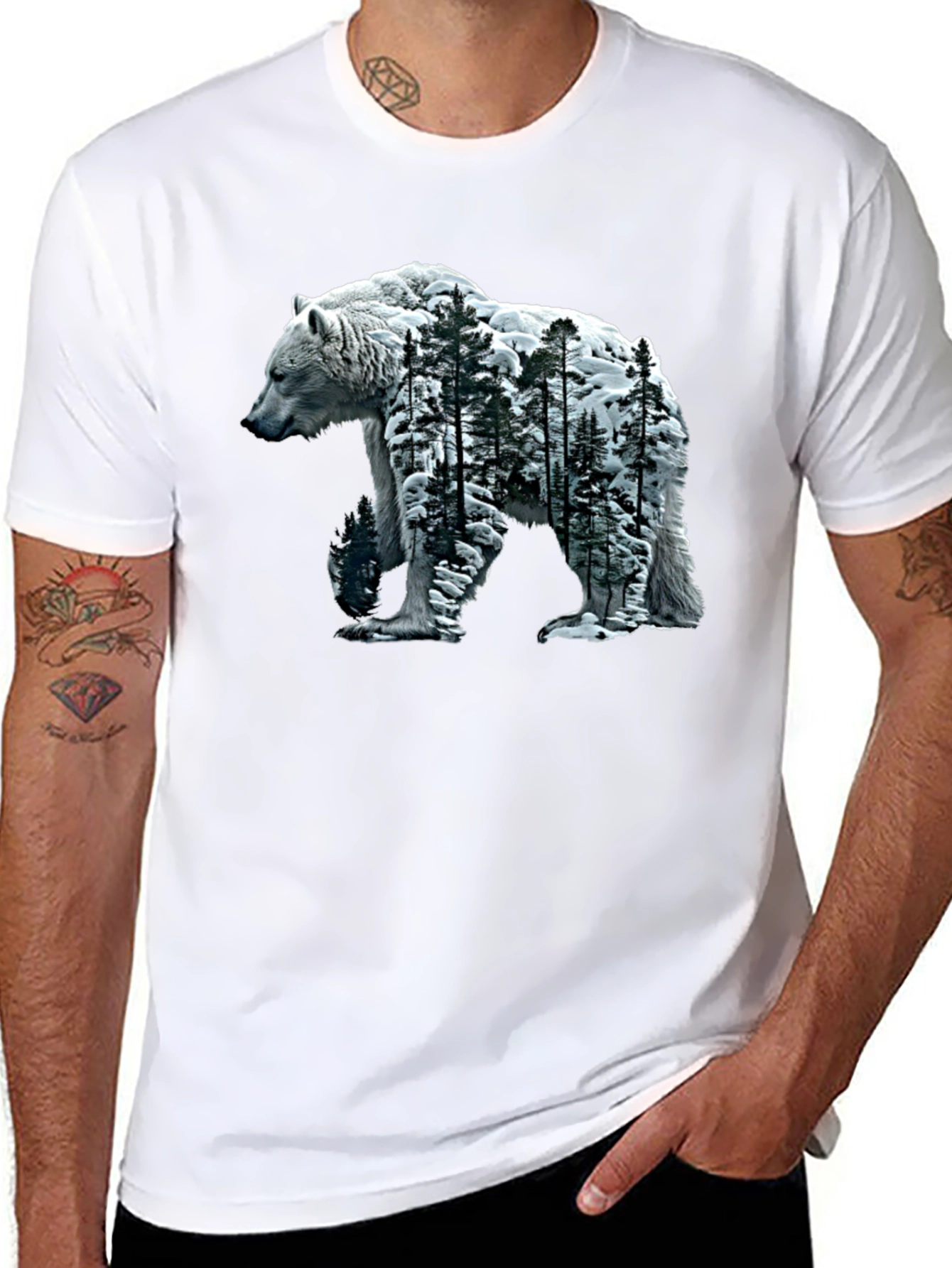 Bear and Forest Graphic Tee - Black