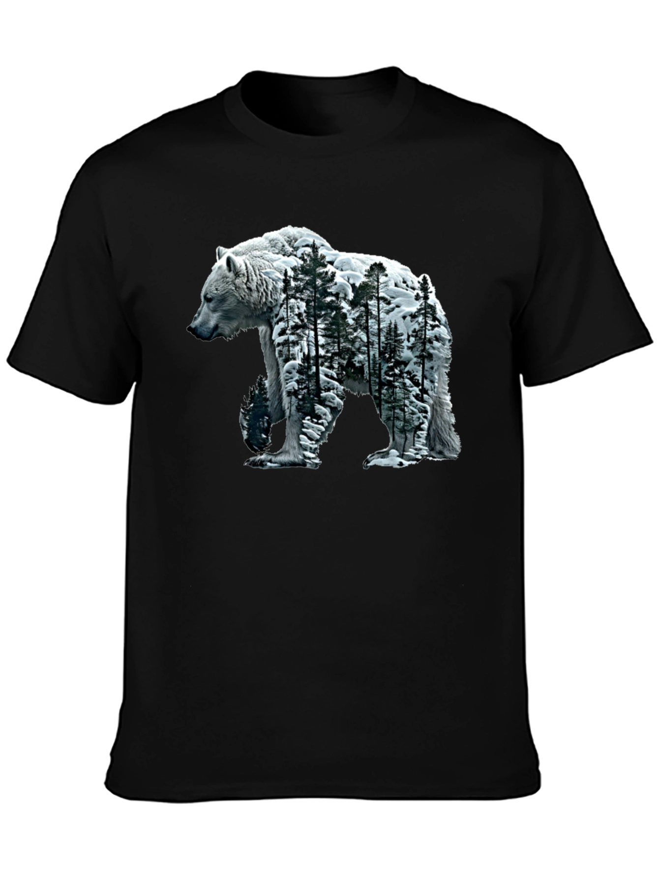 Bear and Forest Graphic Tee - Black