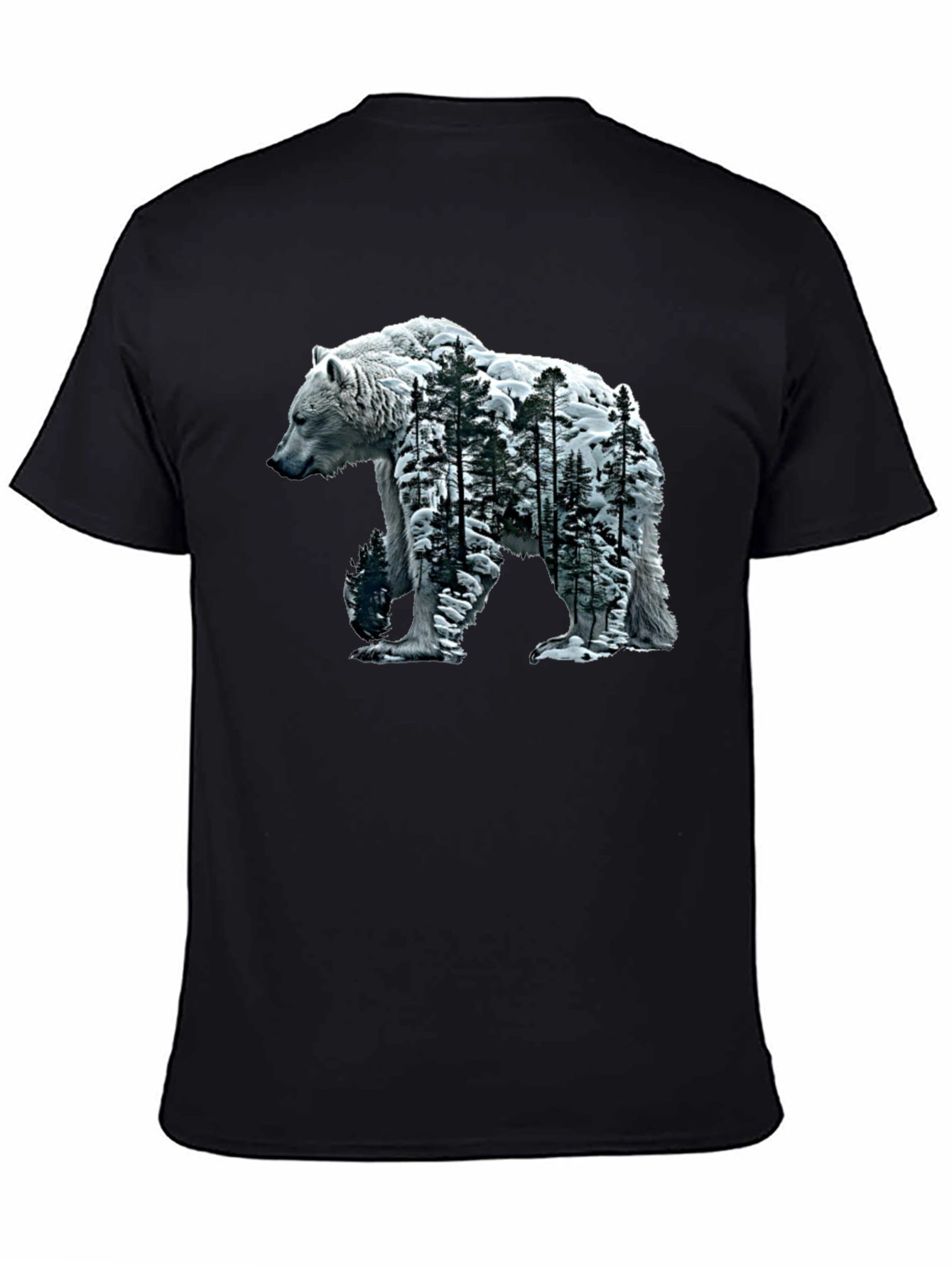 Bear and Forest Graphic Tee - Black