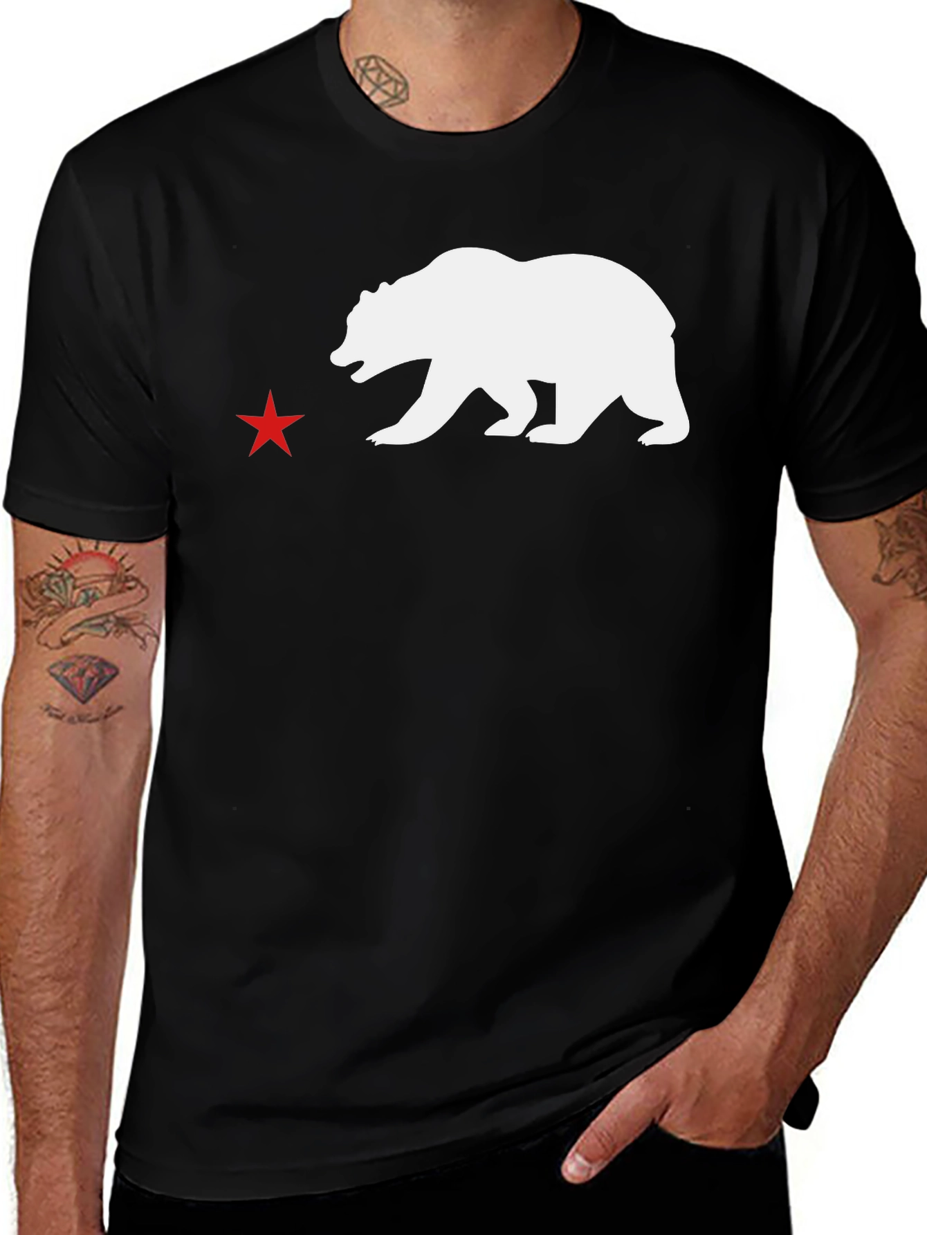 California Bear Star T-Shirt - Black