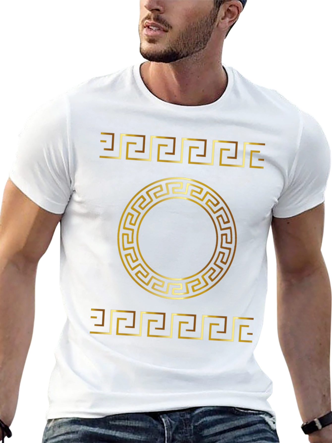Gold Greek Key Pattern Black T-Shirt