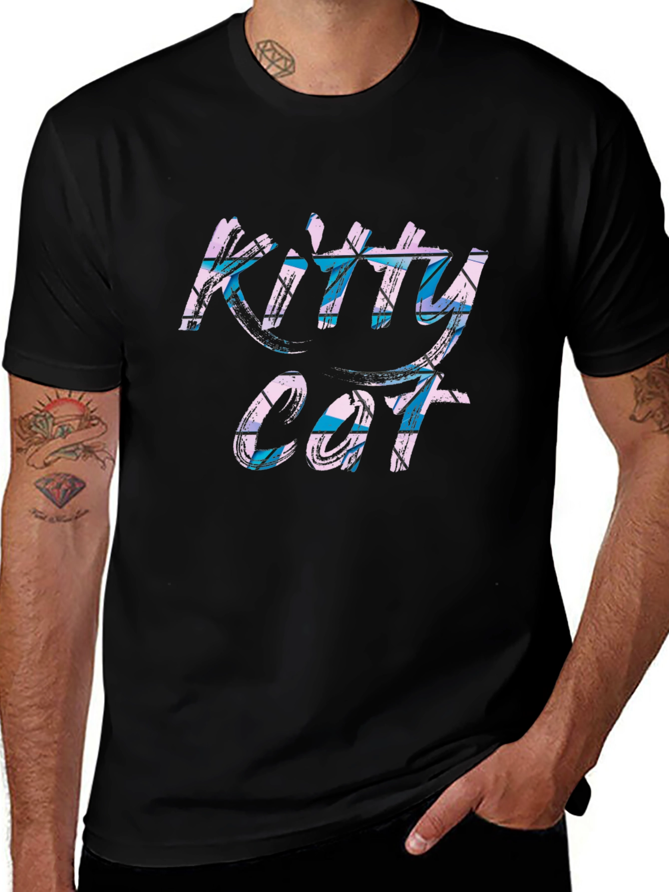 Kitty Cat Graphic Tee - Black Casual T-Shirt