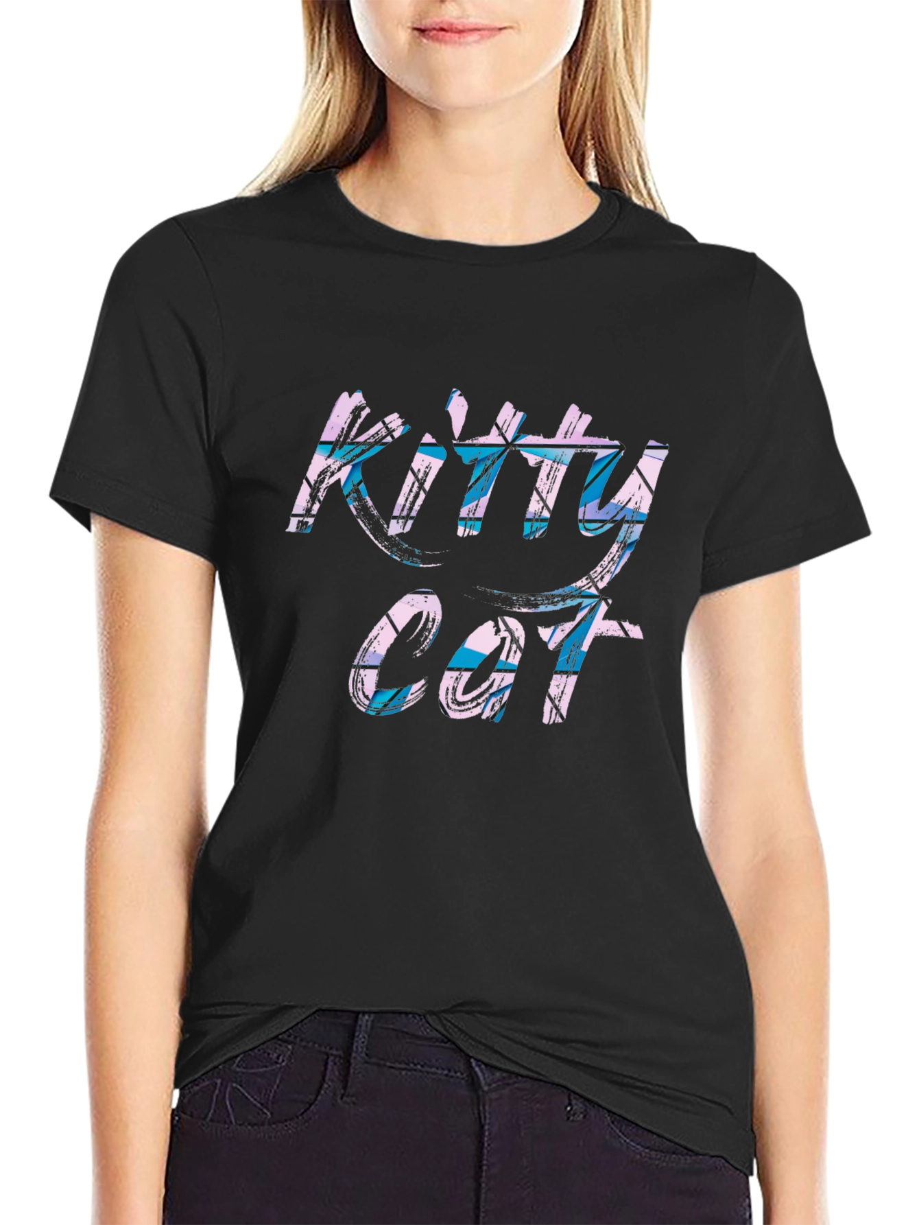 Kitty Cat Graphic Tee - Black Casual T-Shirt