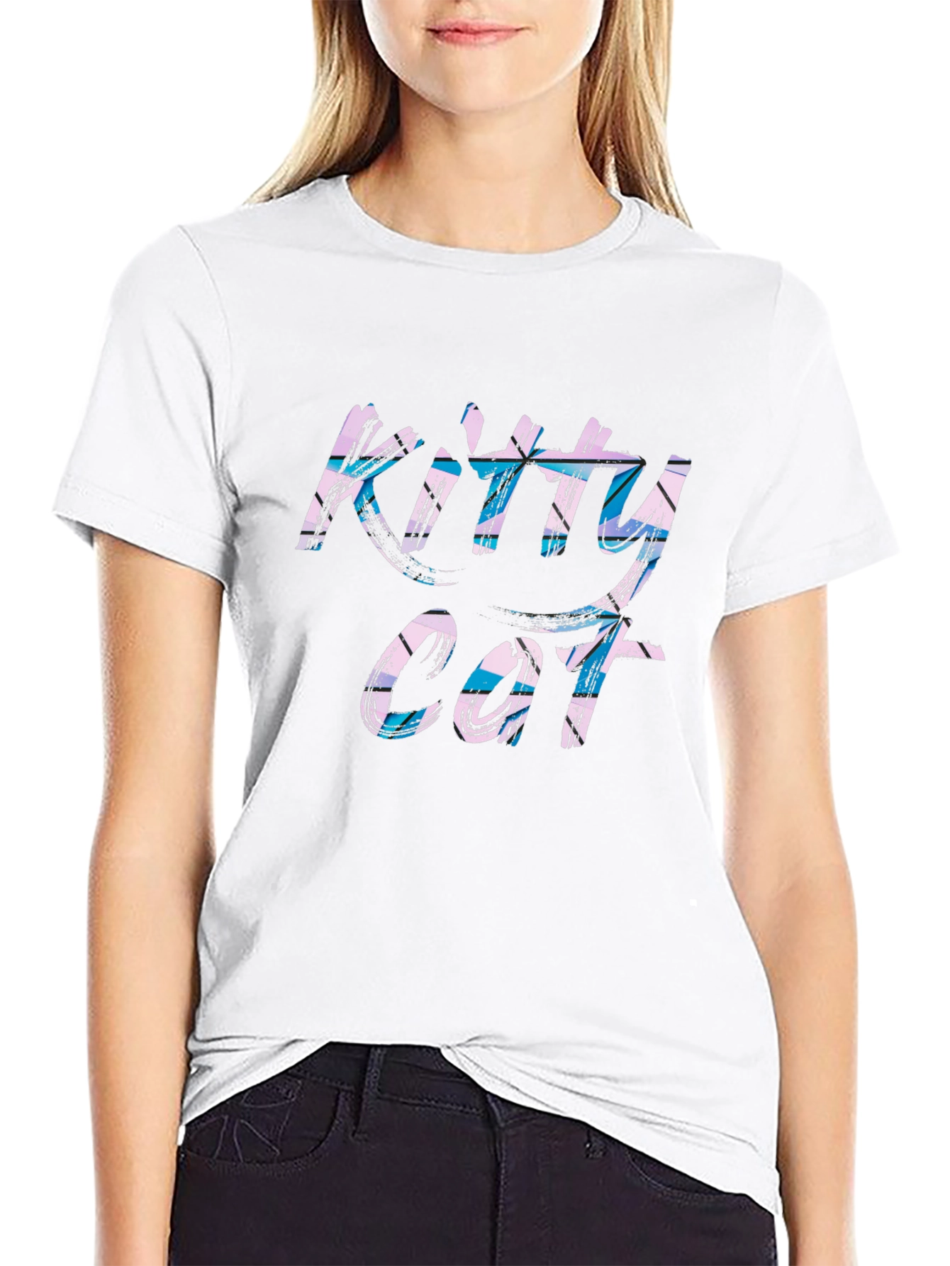 Kitty Cat Graphic Tee - Black Casual T-Shirt