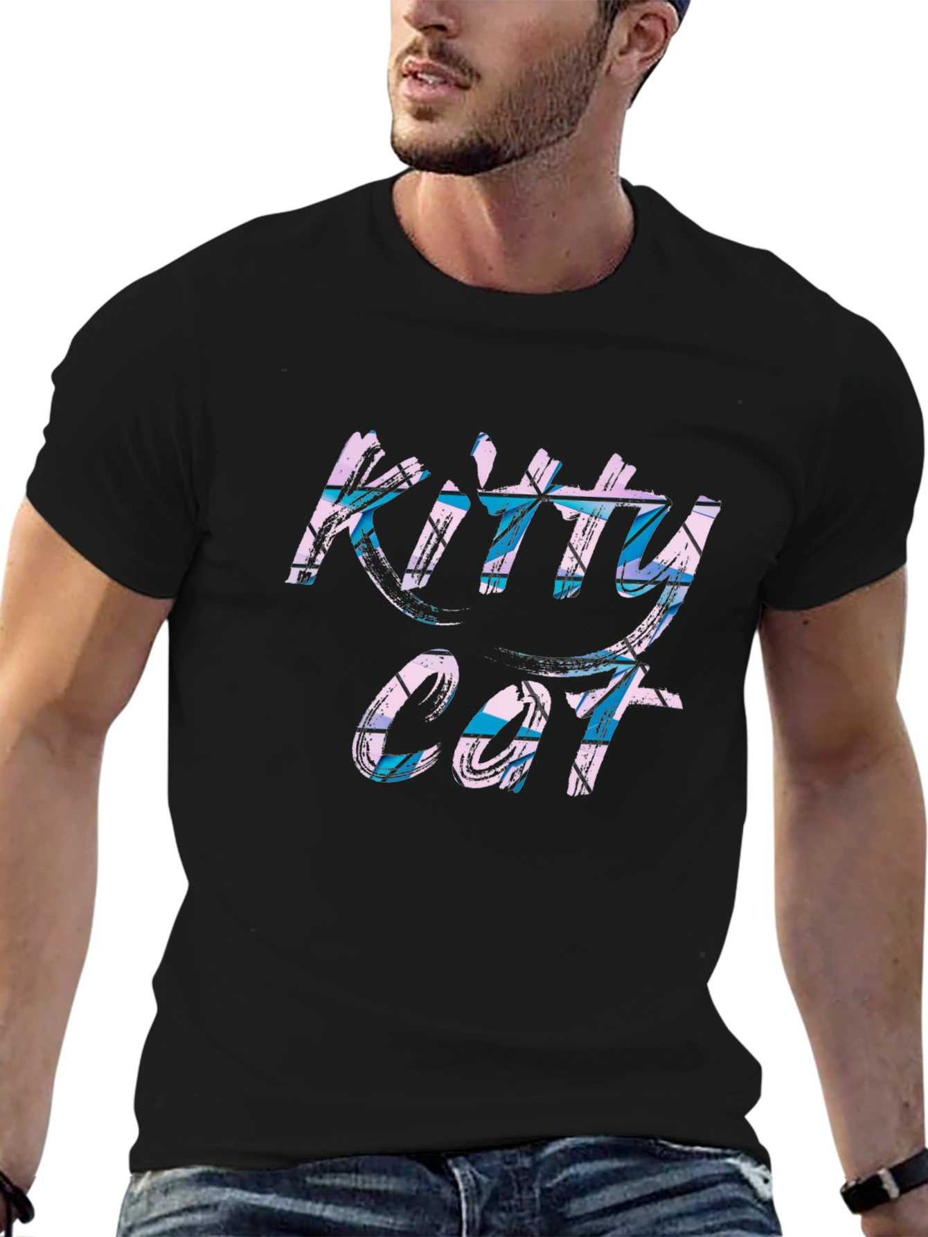 Kitty Cat Graphic Tee - Black Casual T-Shirt