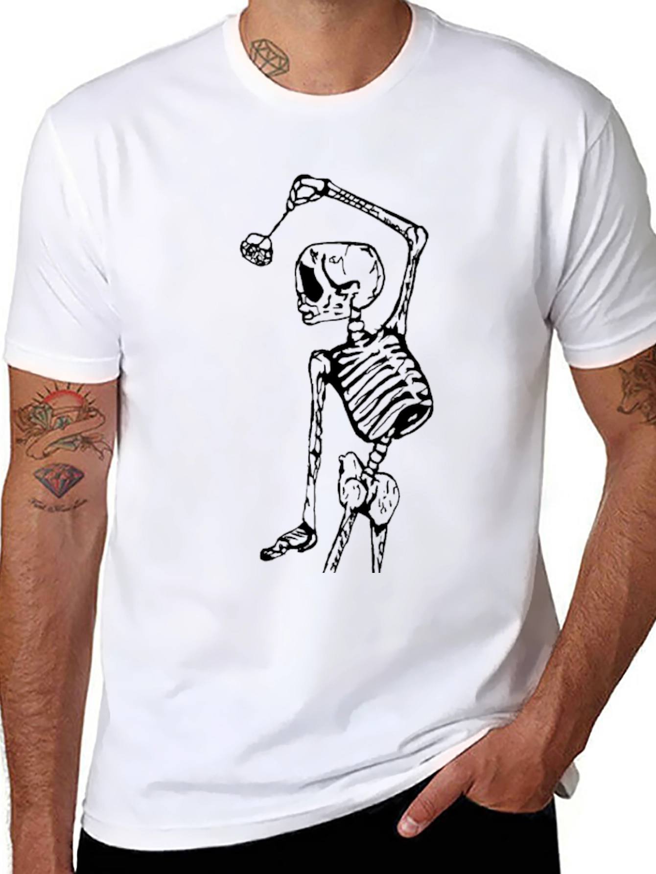 Skeleton Golfer Graphic Tee - Black Cotton T-Shirt