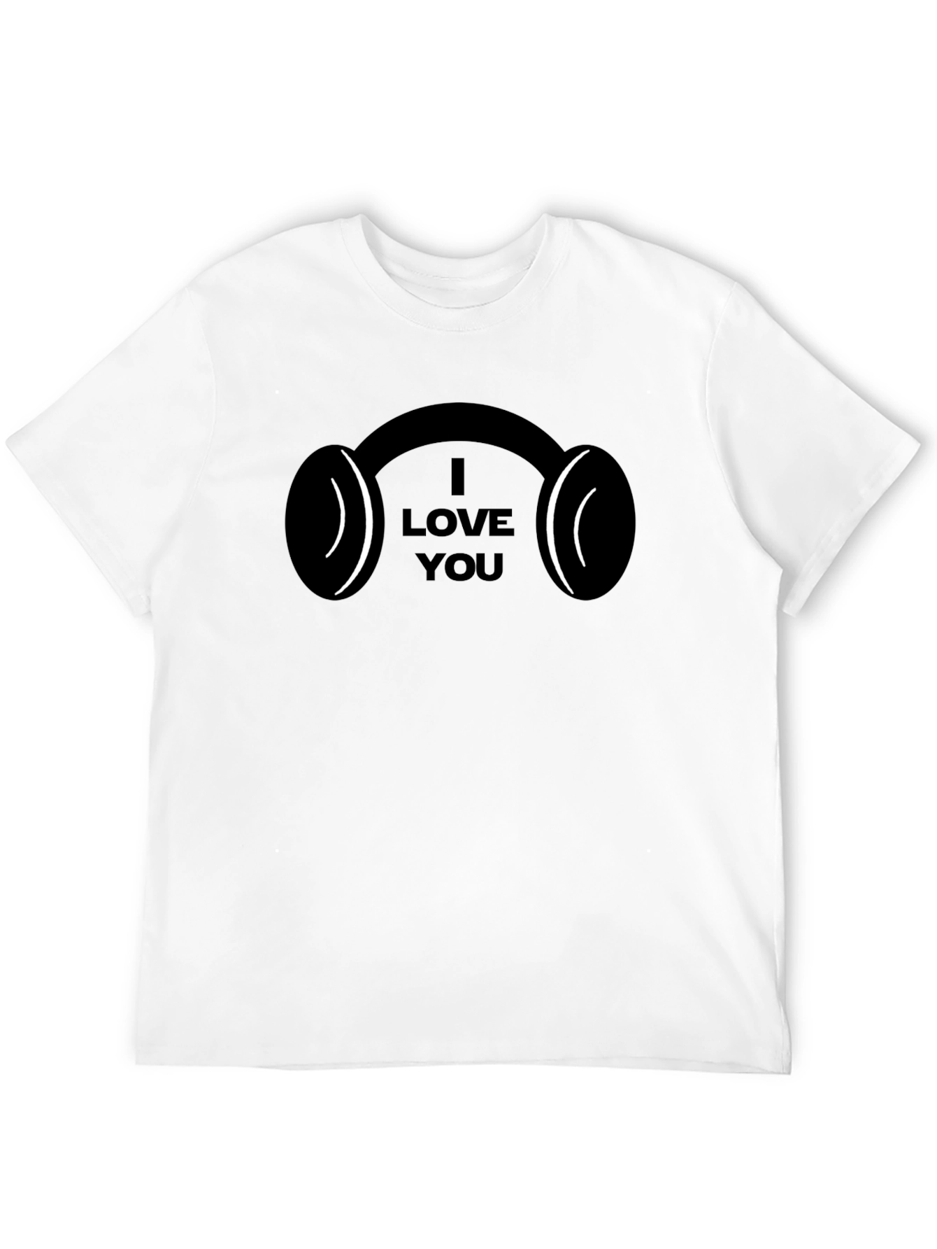 I Love You Headphones Black T-Shirt