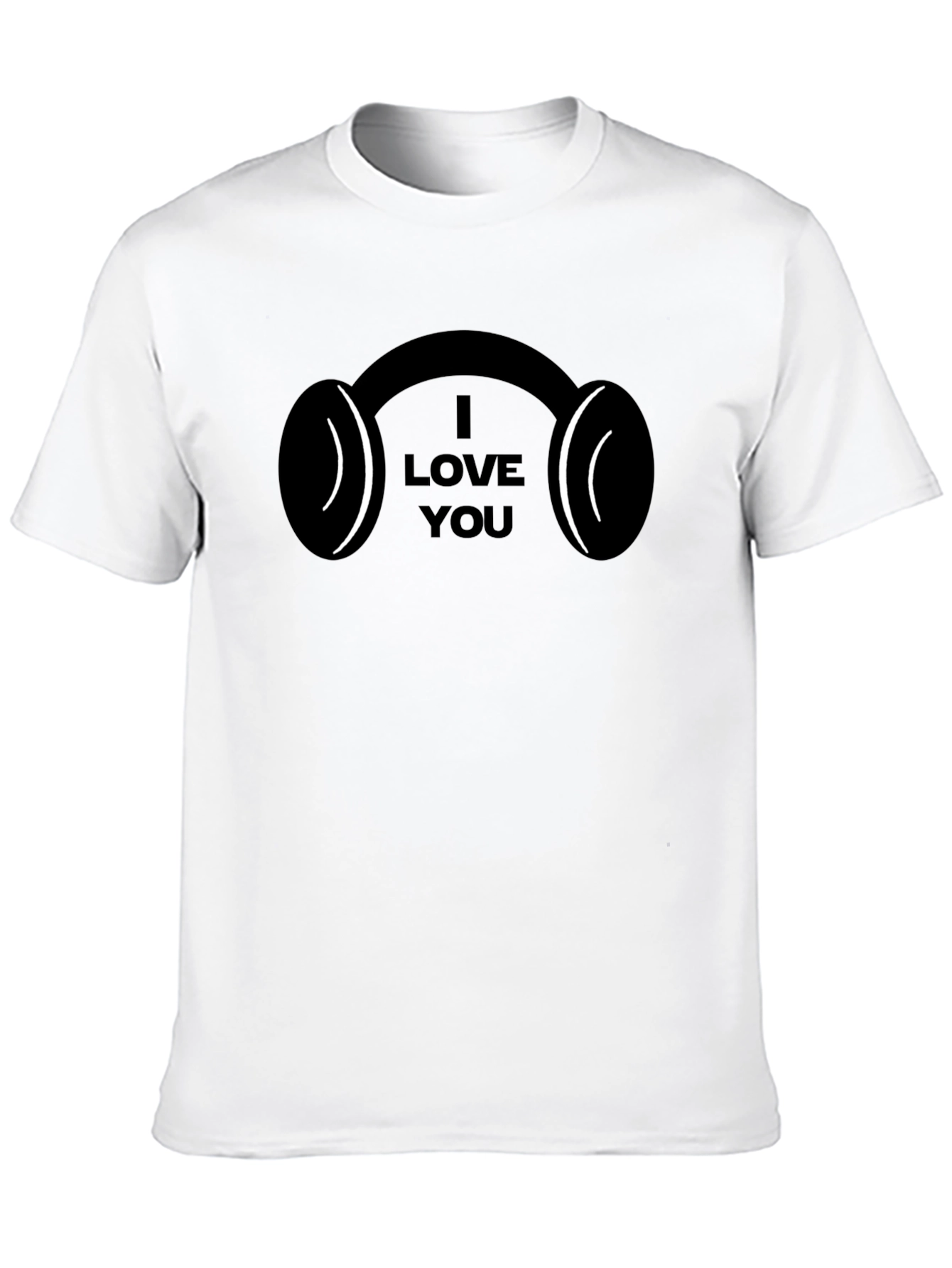 I Love You Headphones Black T-Shirt