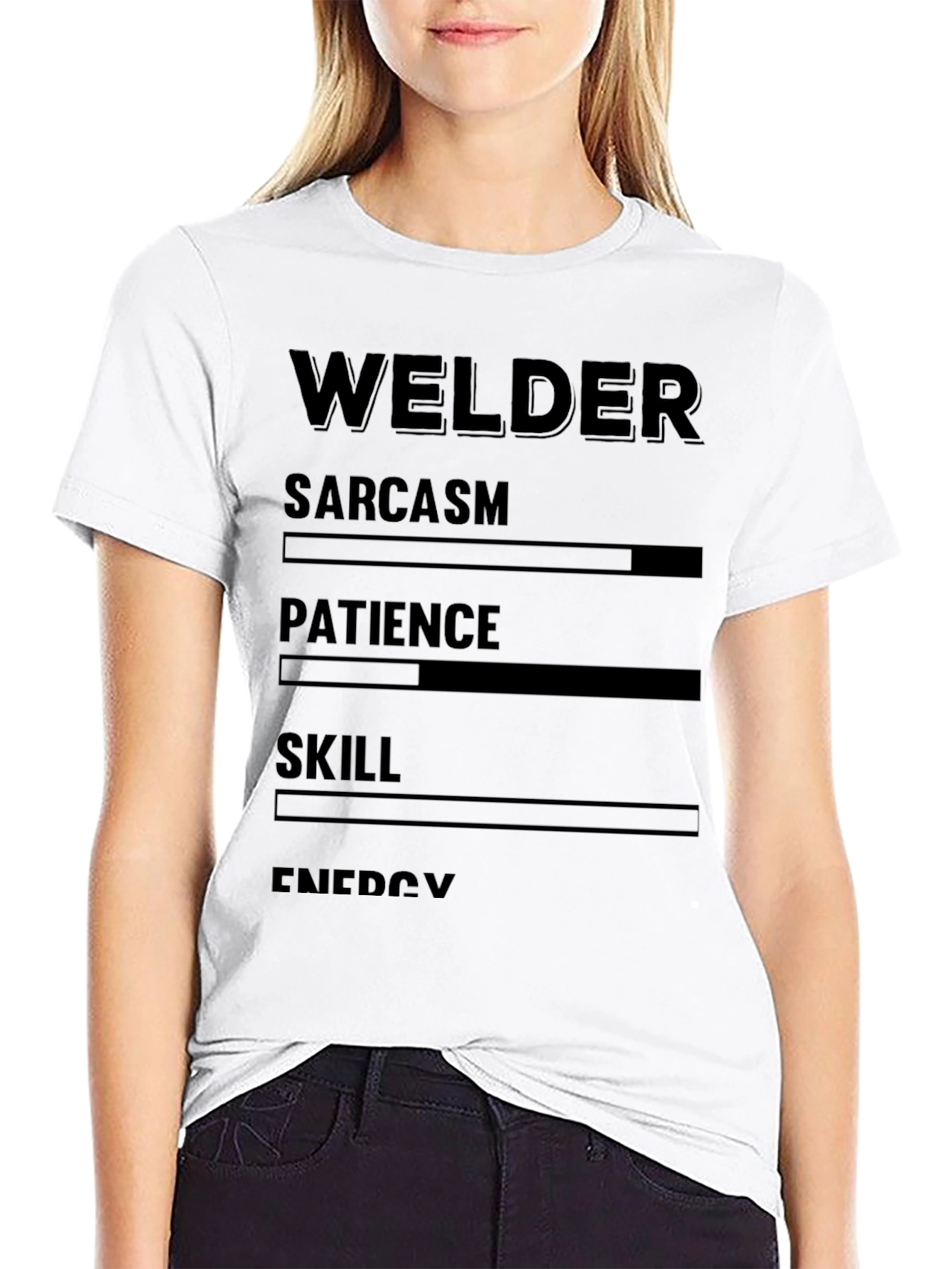 Welder Sarcasm Patience Skill Energy Black T-Shirt