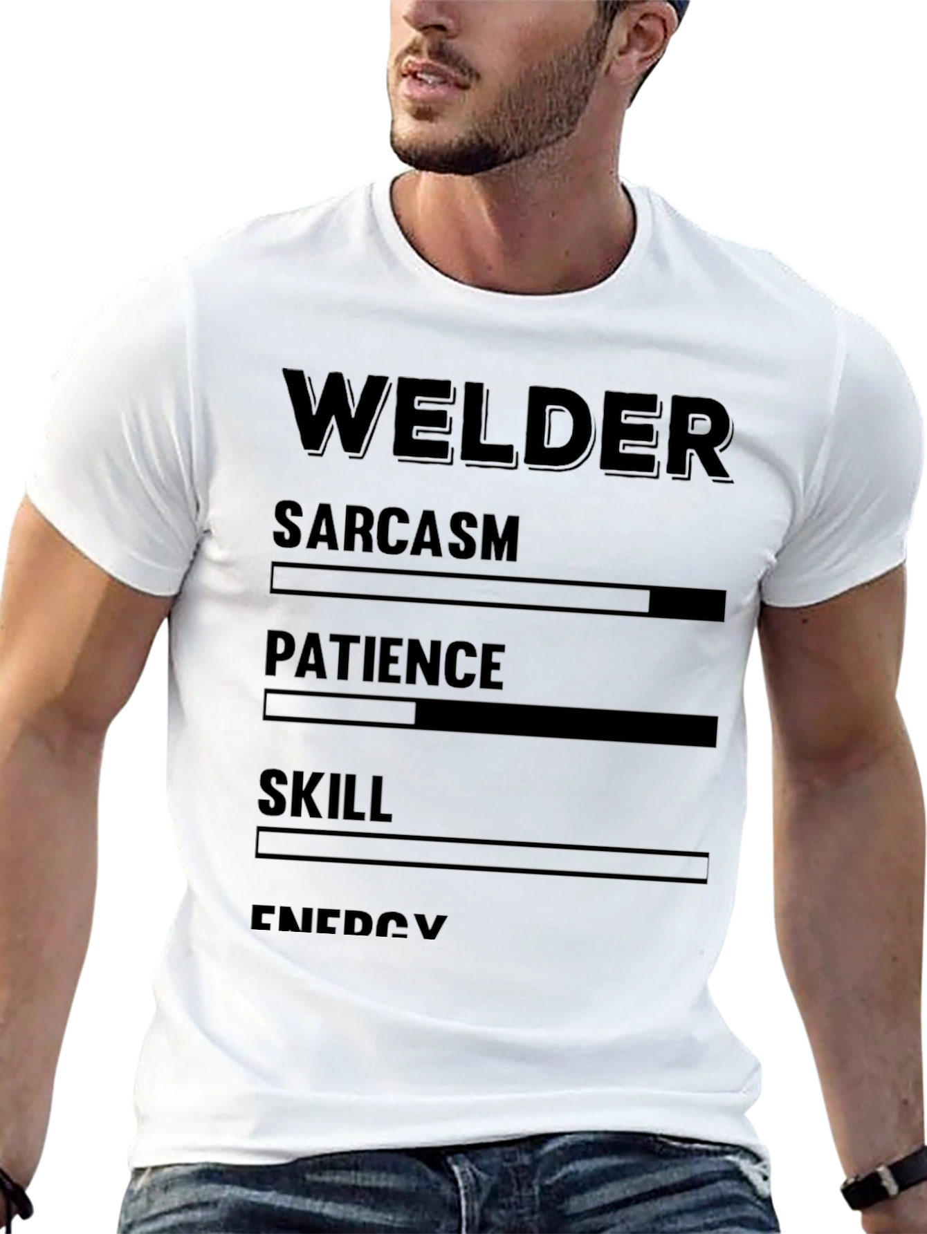 Welder Sarcasm Patience Skill Energy Black T-Shirt