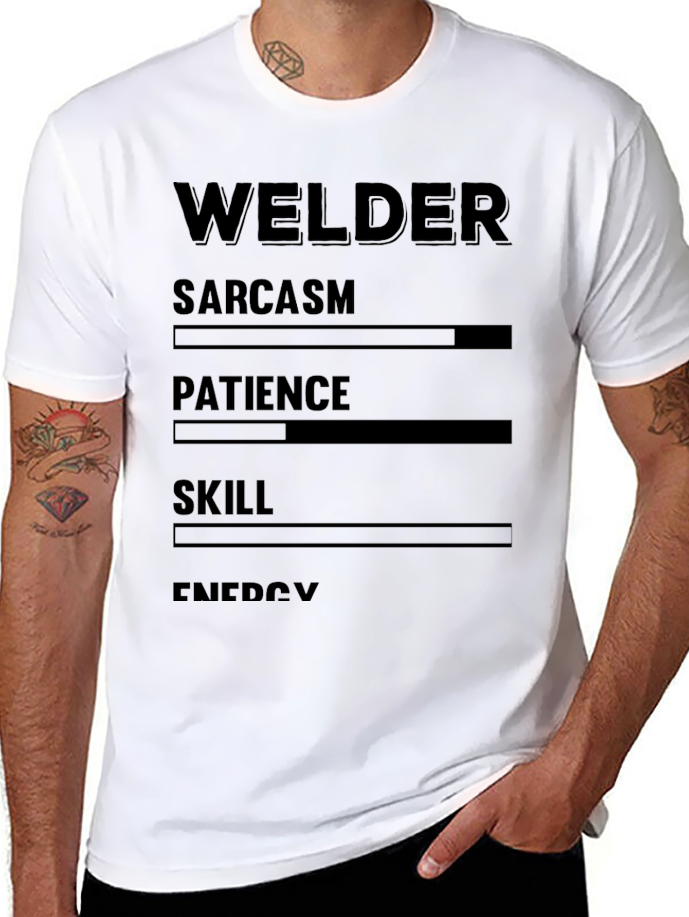 Welder Sarcasm Patience Skill Energy Black T-Shirt