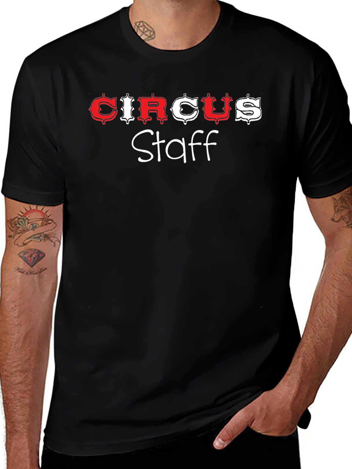 Circus Staff T-Shirt - Novelty Black Cotton Tee