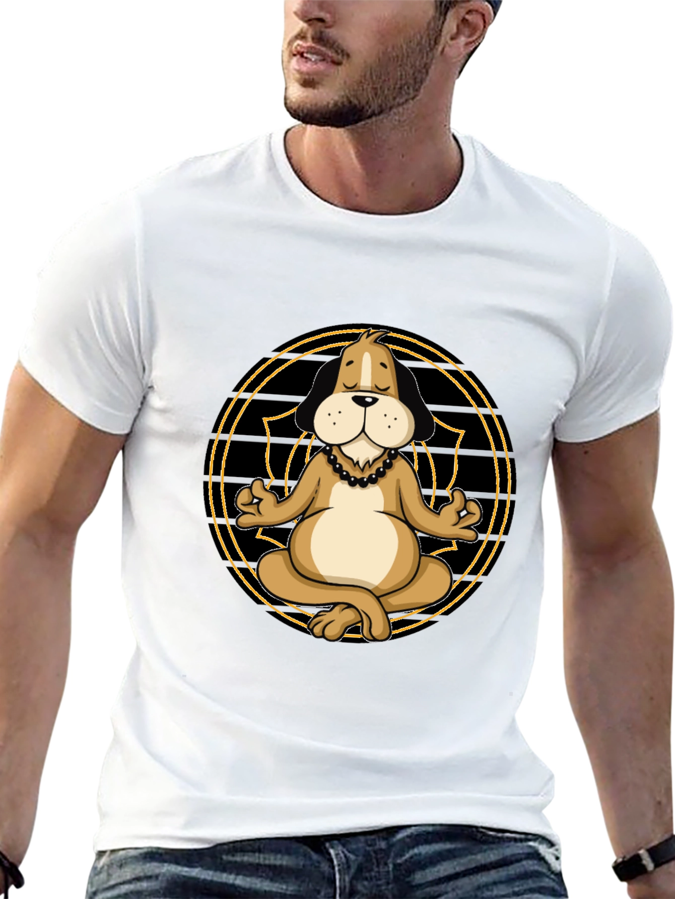 Zen Dog Meditation T-Shirt - Black Cotton Blend