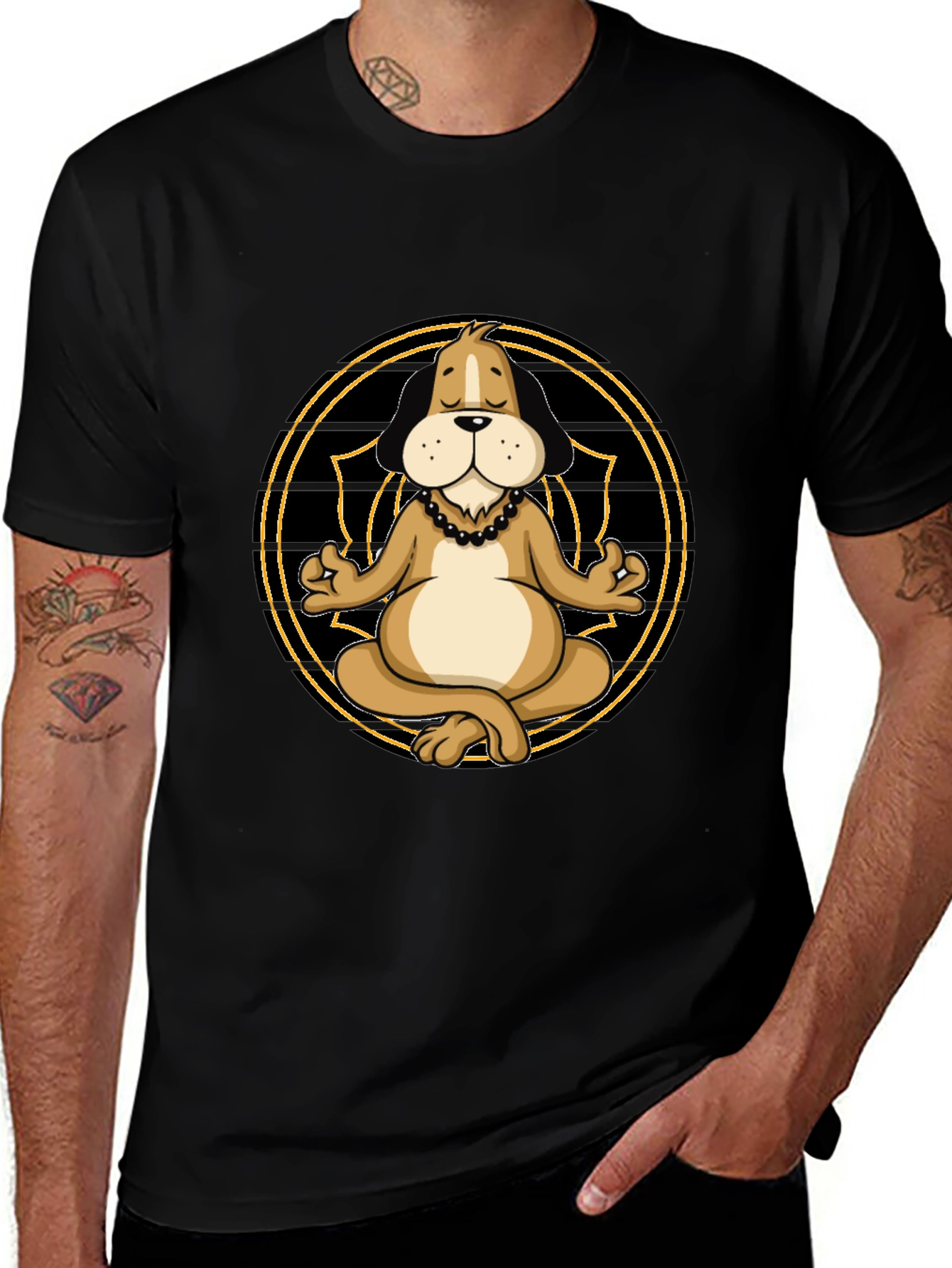 Zen Dog Meditation T-Shirt - Black Cotton Blend