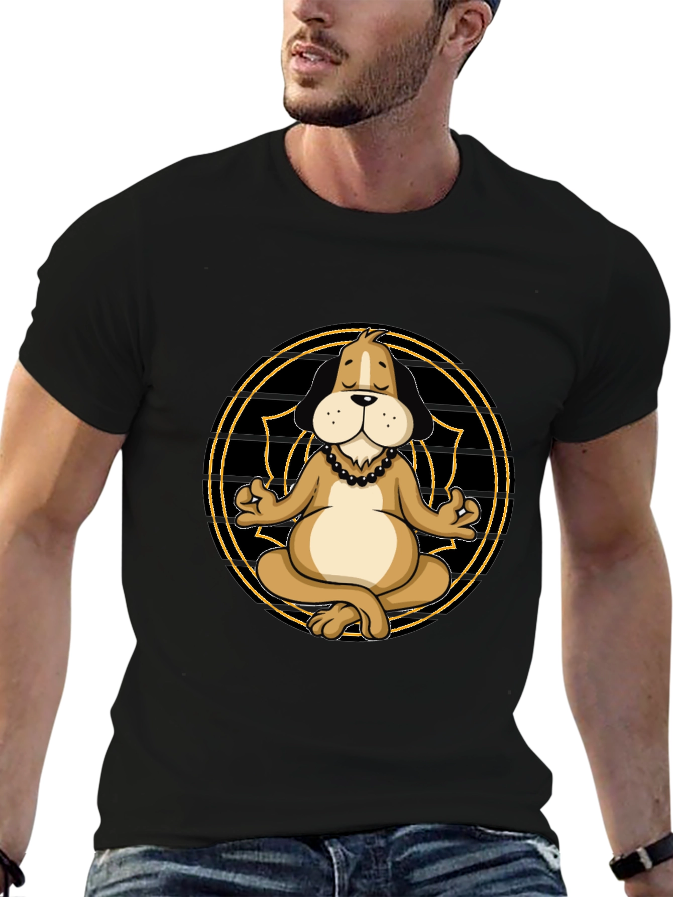 Zen Dog Meditation T-Shirt - Black Cotton Blend