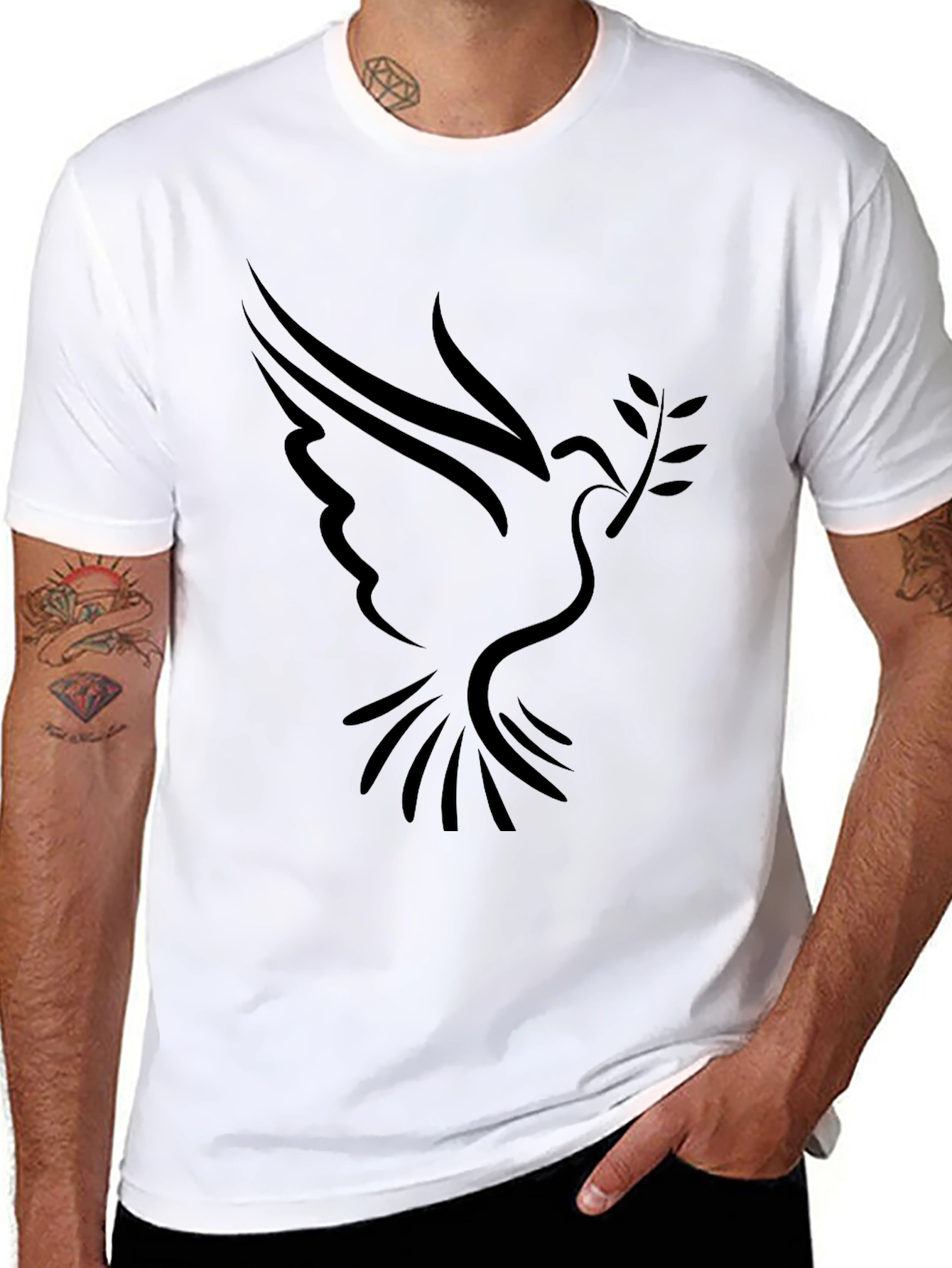 Peace Dove Graphic Tee - Black Casual T-Shirt
