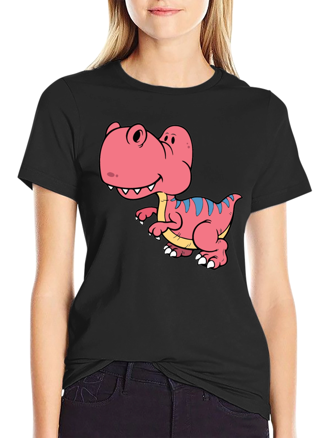 Dino T-Shirt: Black Tee with Cute Cartoon Dinosaur Design