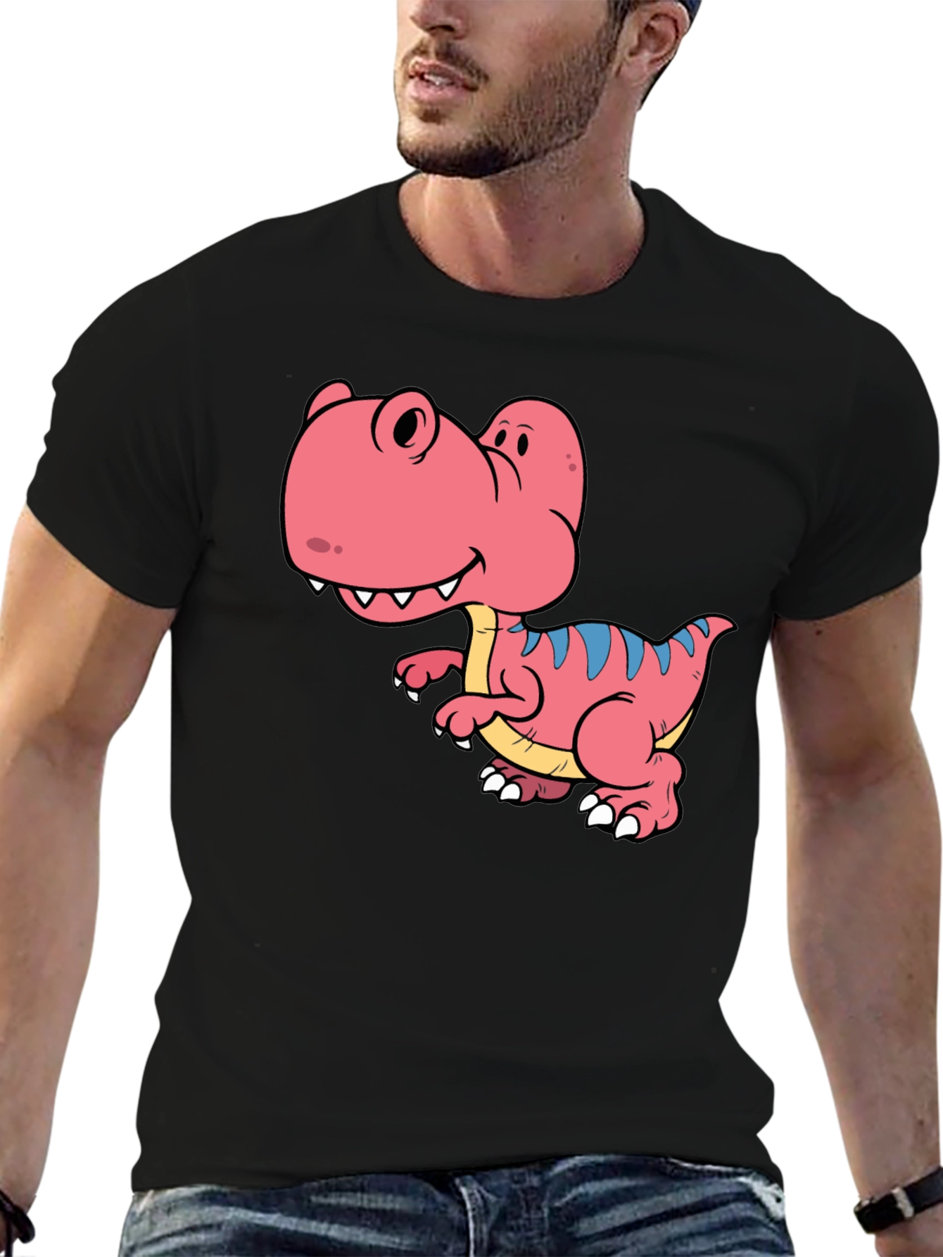 Dino T-Shirt: Black Tee with Cute Cartoon Dinosaur Design