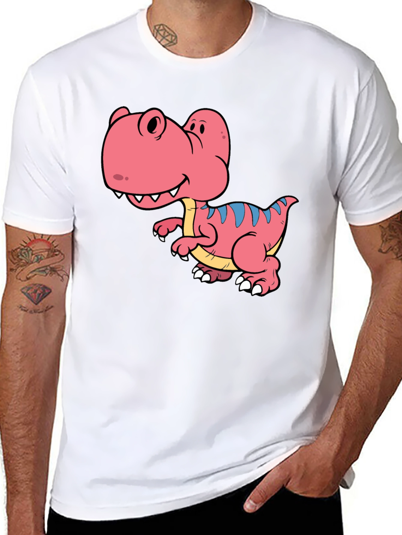 Dino T-Shirt: Black Tee with Cute Cartoon Dinosaur Design