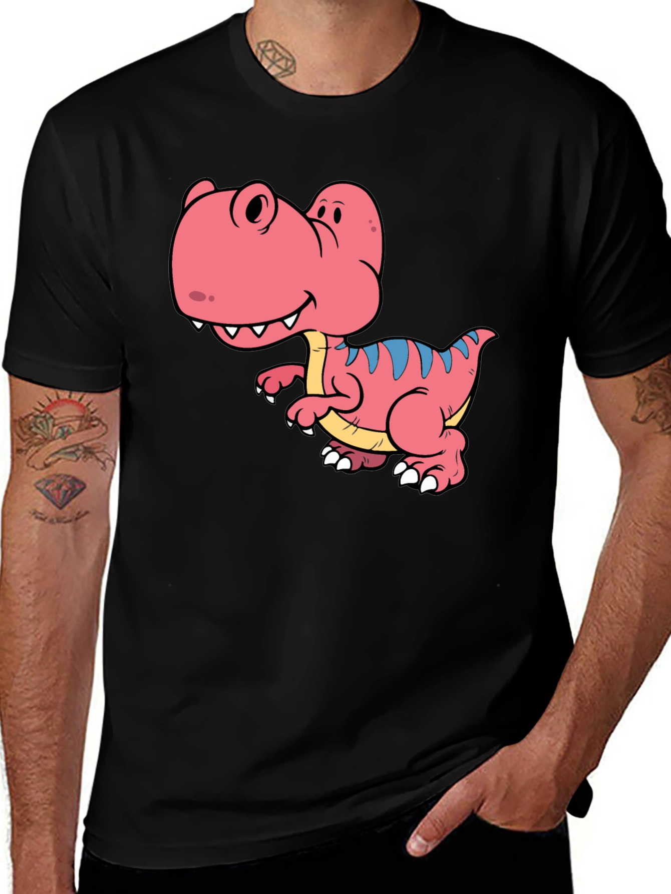 Dino T-Shirt: Black Tee with Cute Cartoon Dinosaur Design