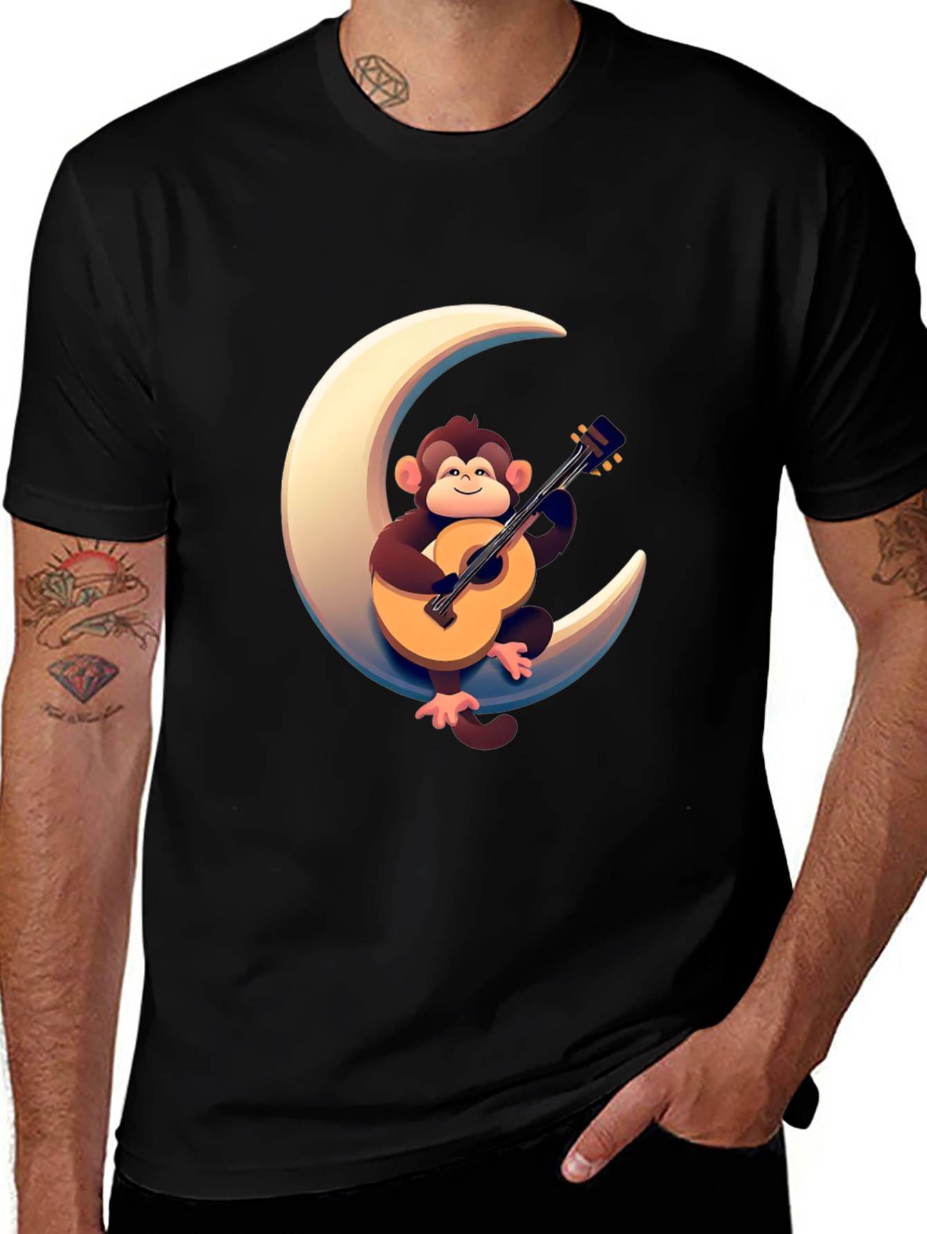 Monkey Guitar Moon Graphic Tee - Black T-Shirt