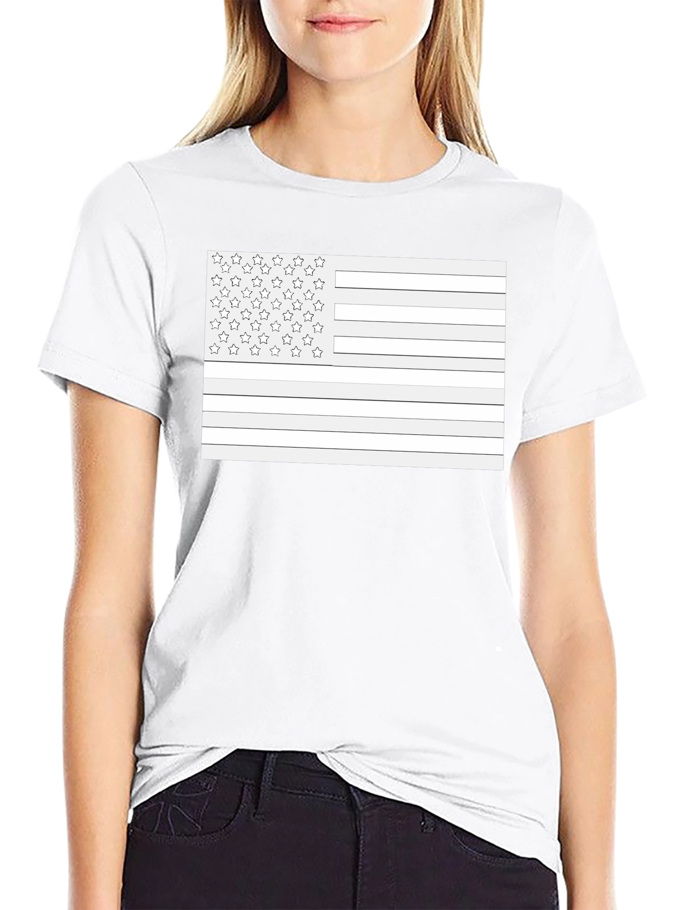 American Flag Outline Black T-Shirt