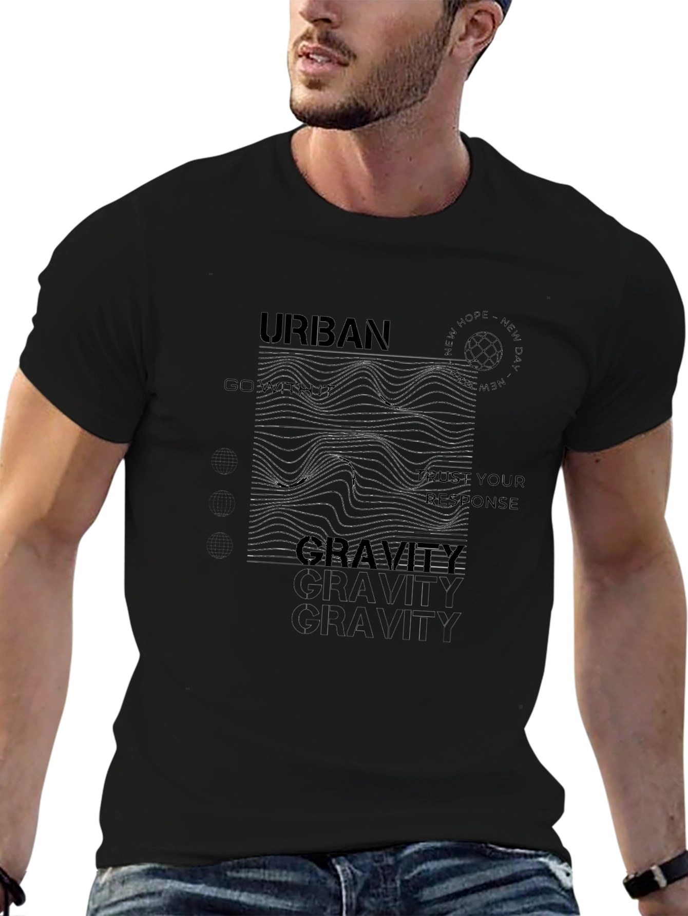 Urban Gravity Black T-Shirt - Modern Graphic Tee