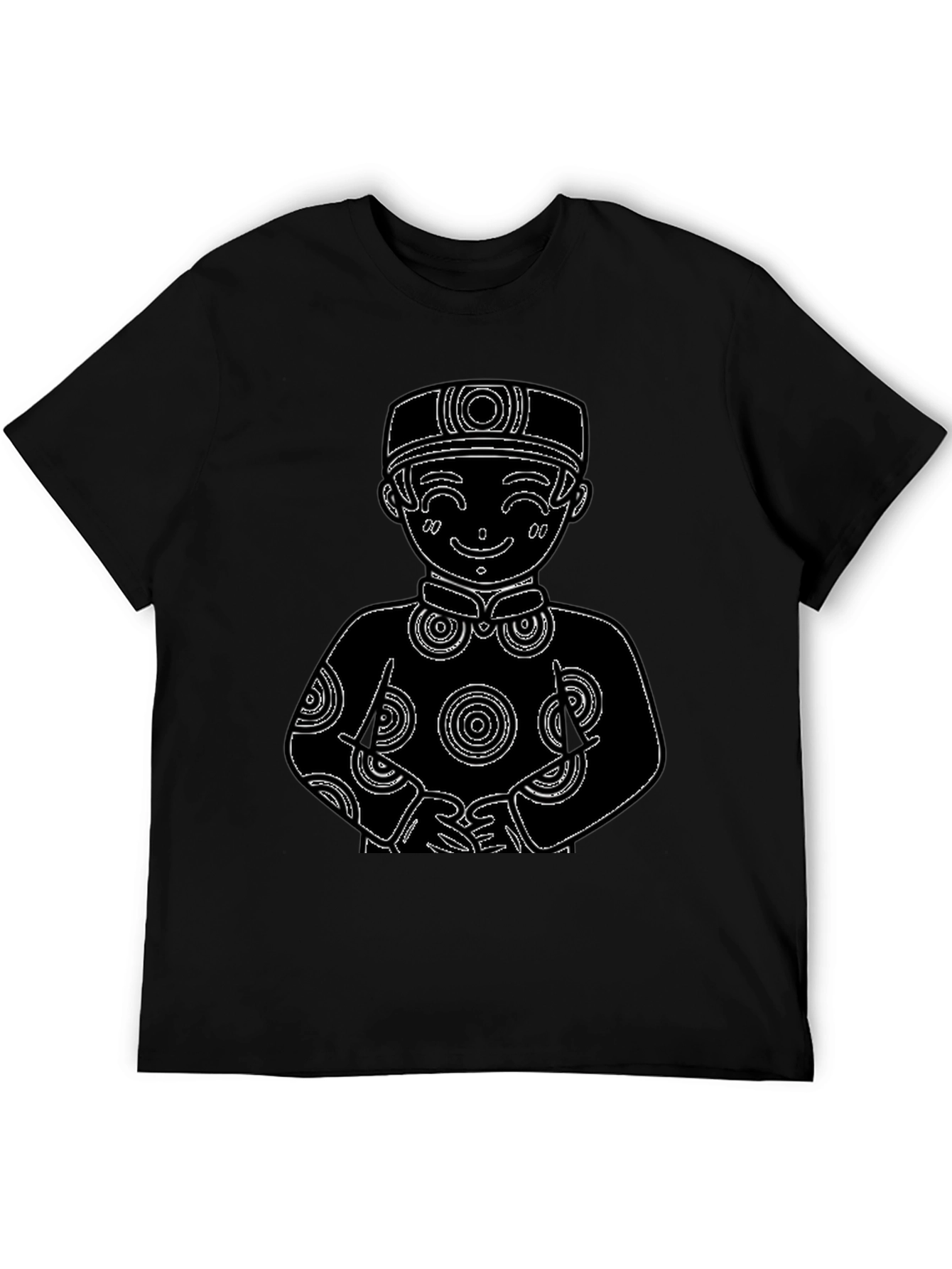 Black T-Shirt with Cute Cartoon Boy Design