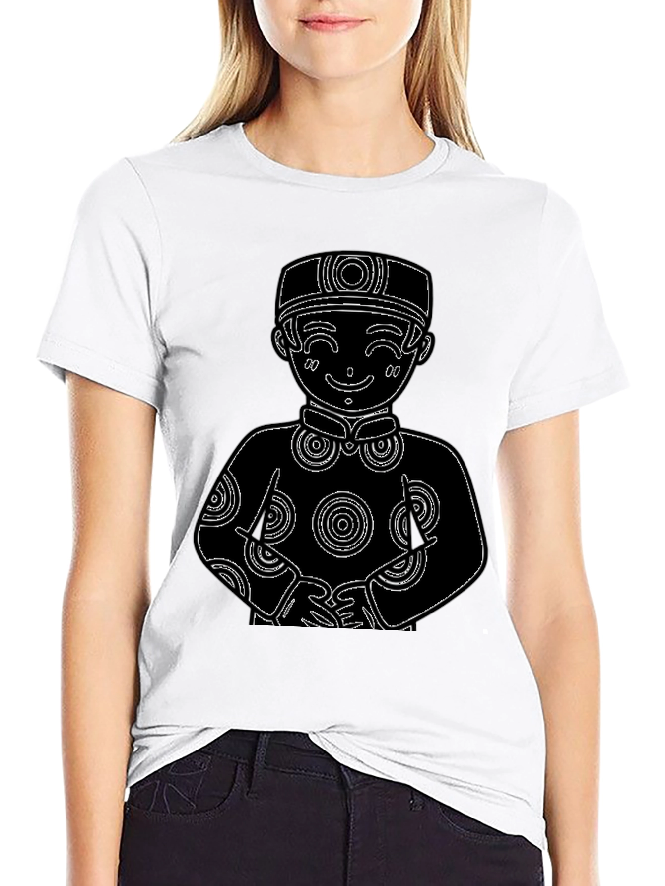 Black T-Shirt with Cute Cartoon Boy Design