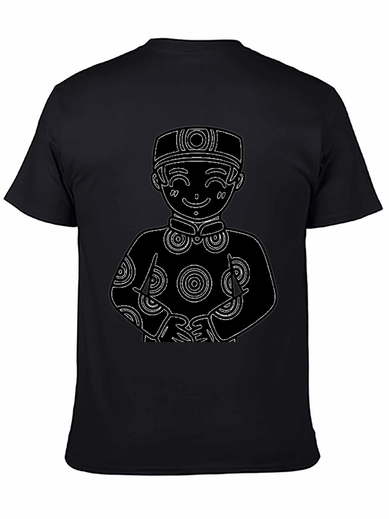 Black T-Shirt with Cute Cartoon Boy Design