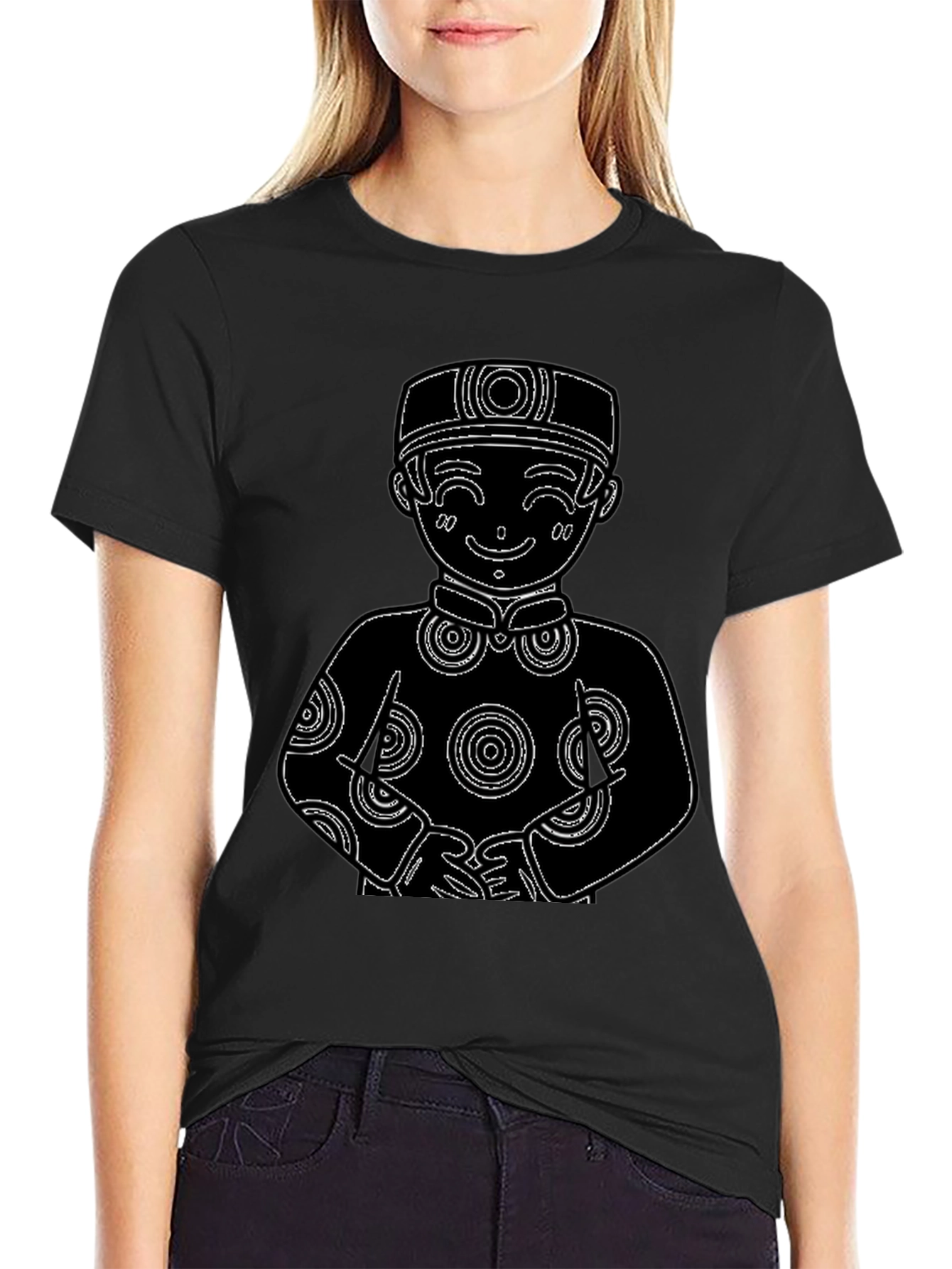 Black T-Shirt with Cute Cartoon Boy Design