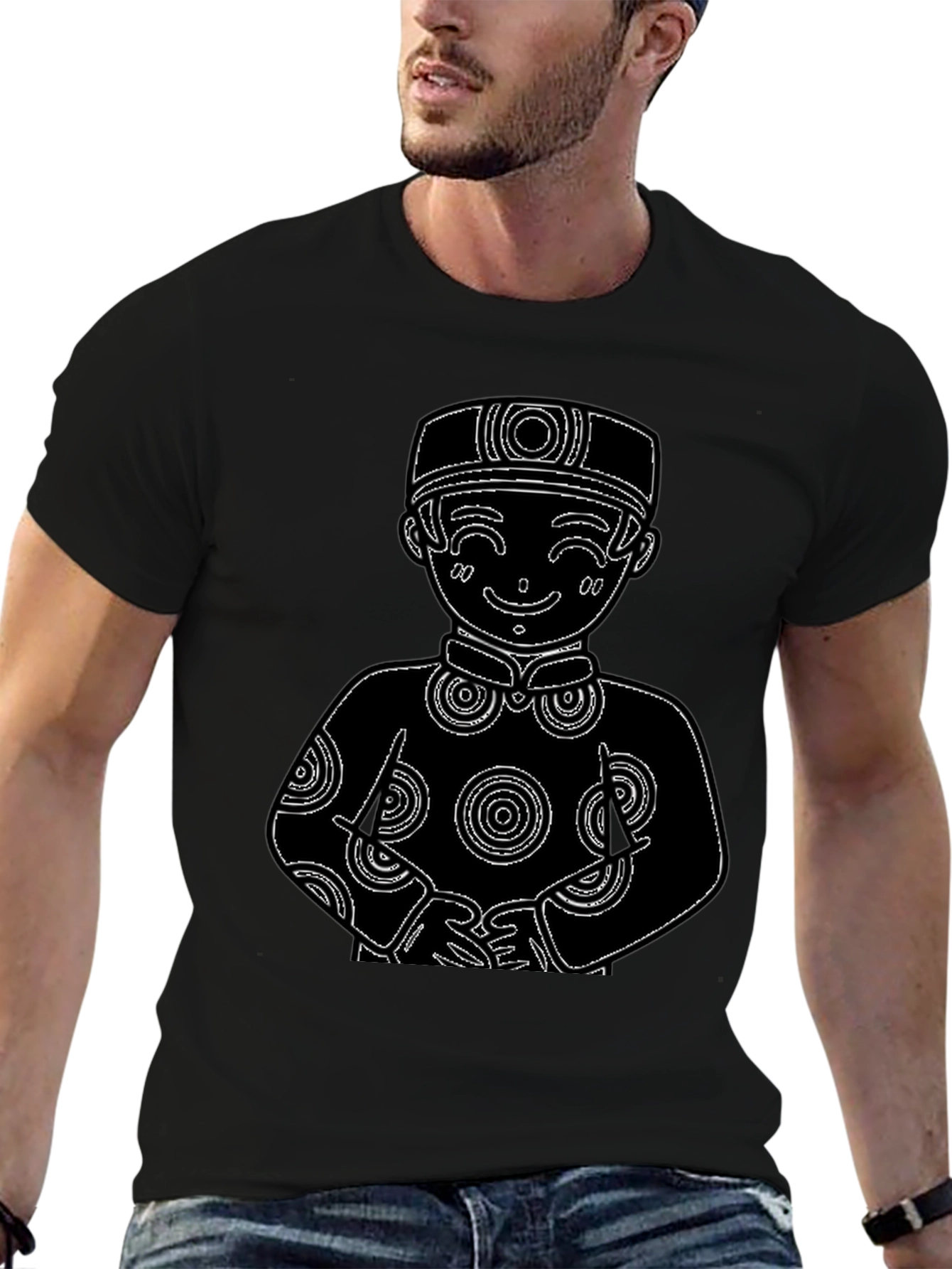 Black T-Shirt with Cute Cartoon Boy Design