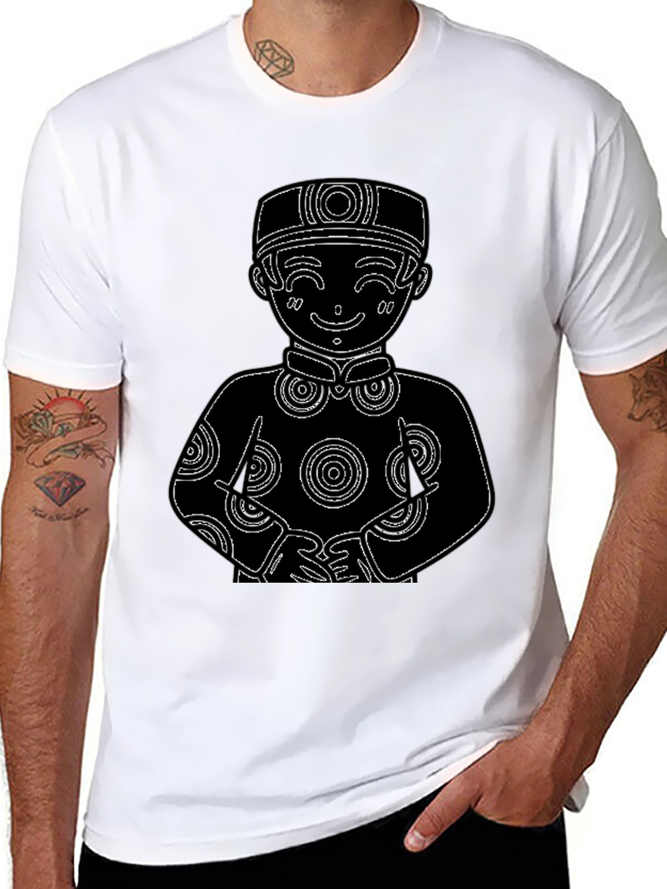 Black T-Shirt with Cute Cartoon Boy Design