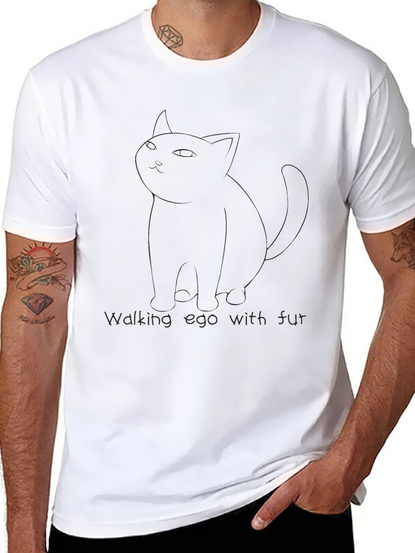Walking Egg with Fur Black T-Shirt