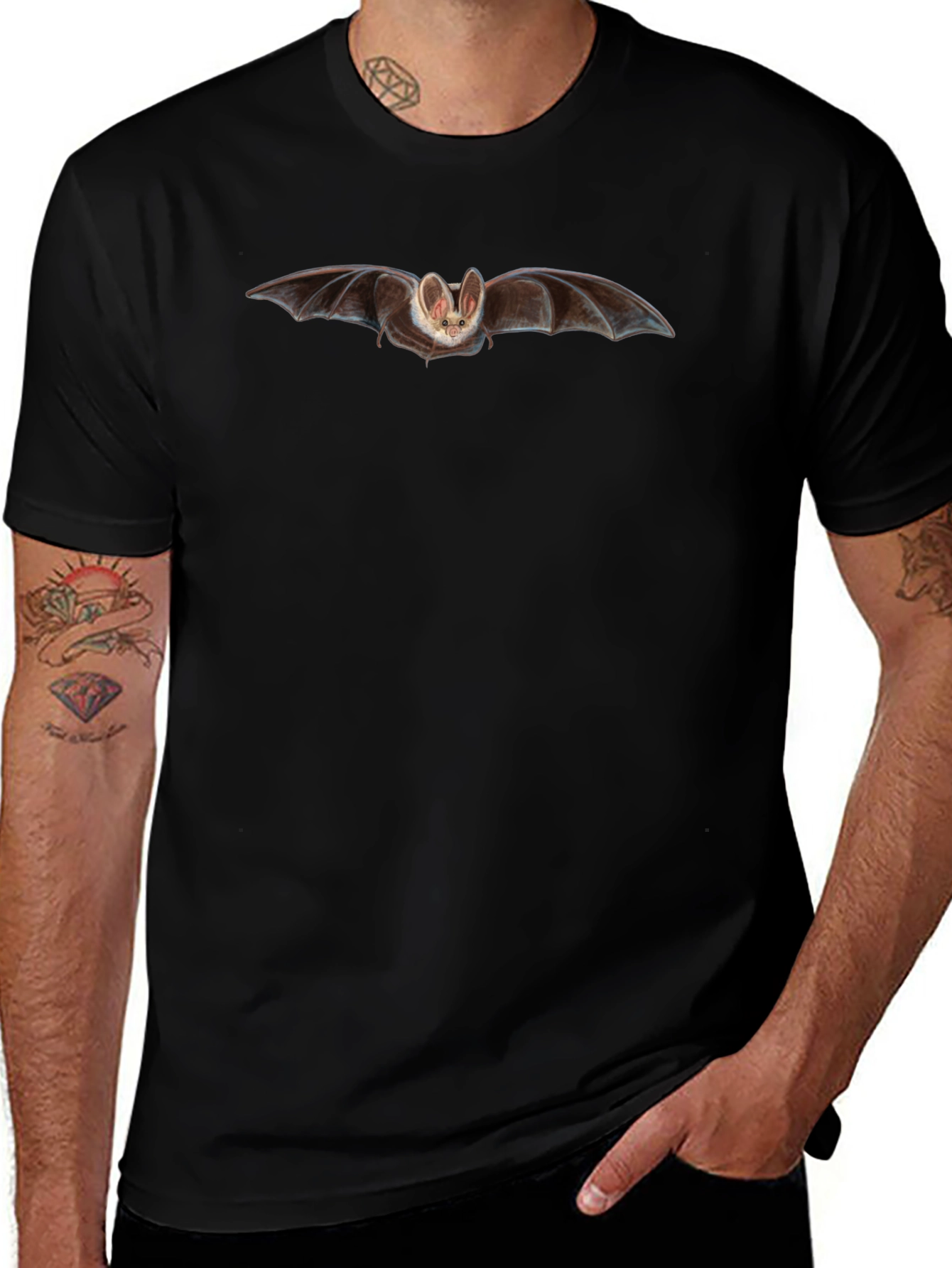Bat Graphic Print Black T-Shirt