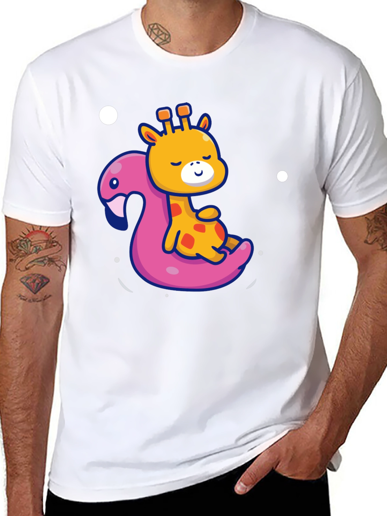 Giraffe on Flamingo Float T-Shirt