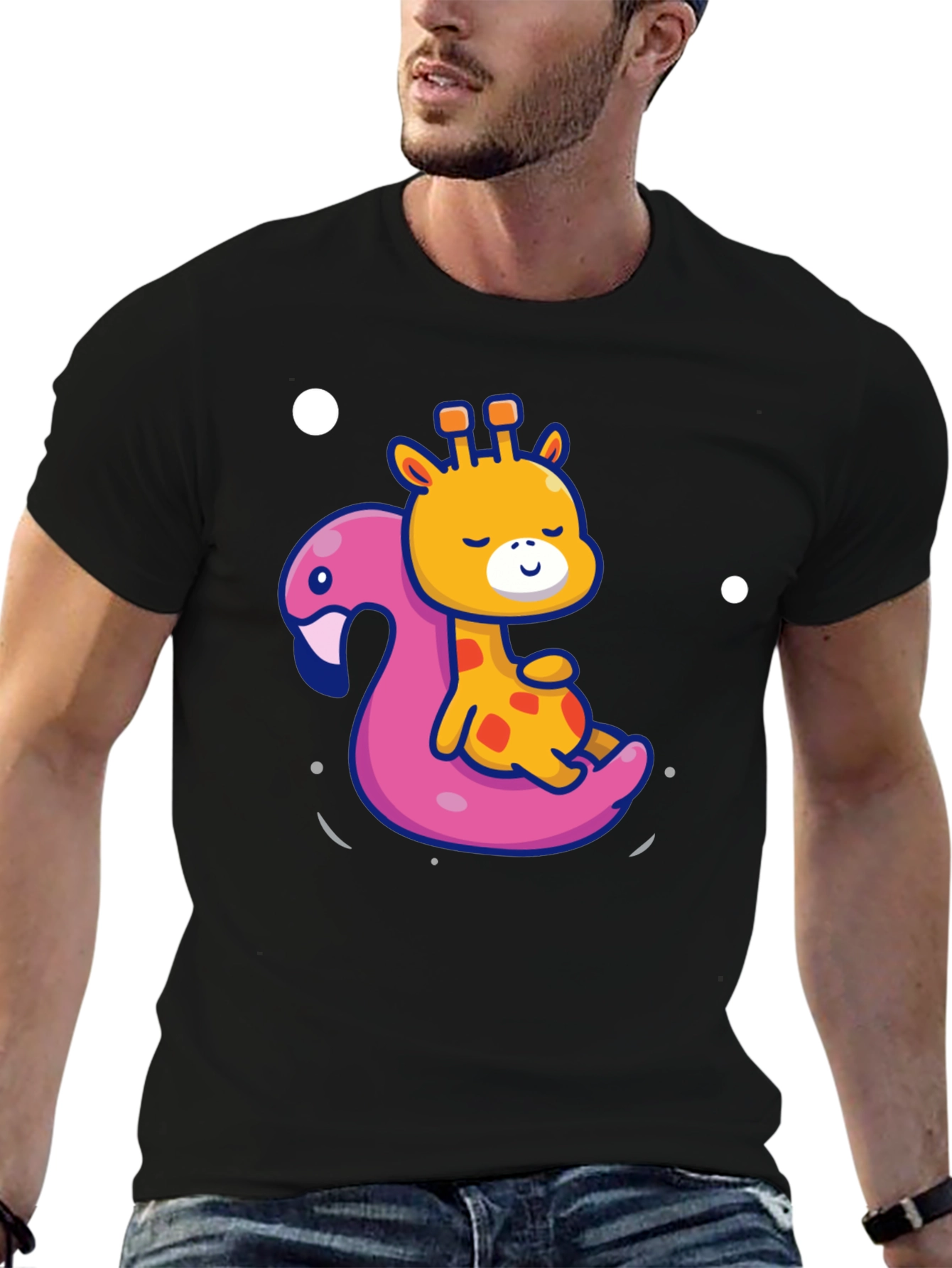 Giraffe on Flamingo Float T-Shirt